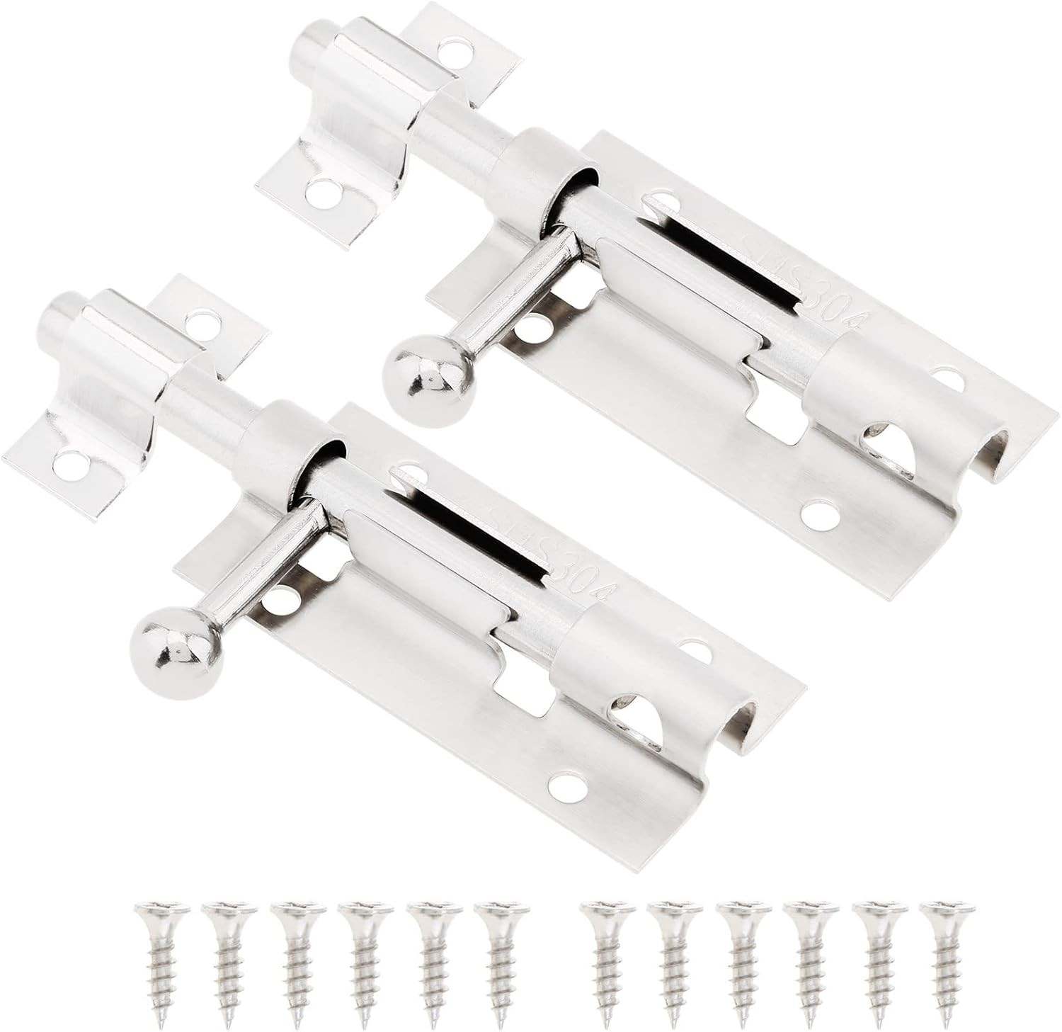 2pcs Sliding Door Lock, 3 Inch Barrel Bolt Latch, with 12 Screws Stainless Steel