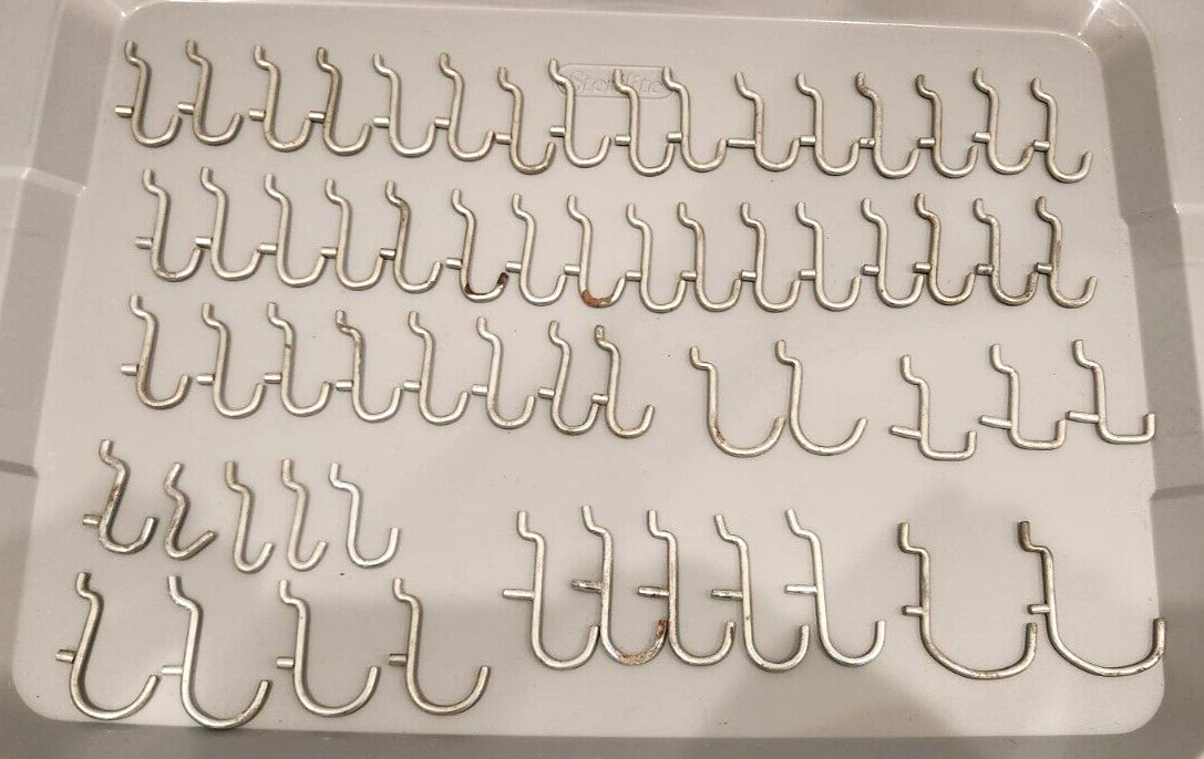 Lot of 61!  Various Sizes! Steel 1 1/2" X 1/2" J Curved Pegboard Hooks 1/8" Dia.