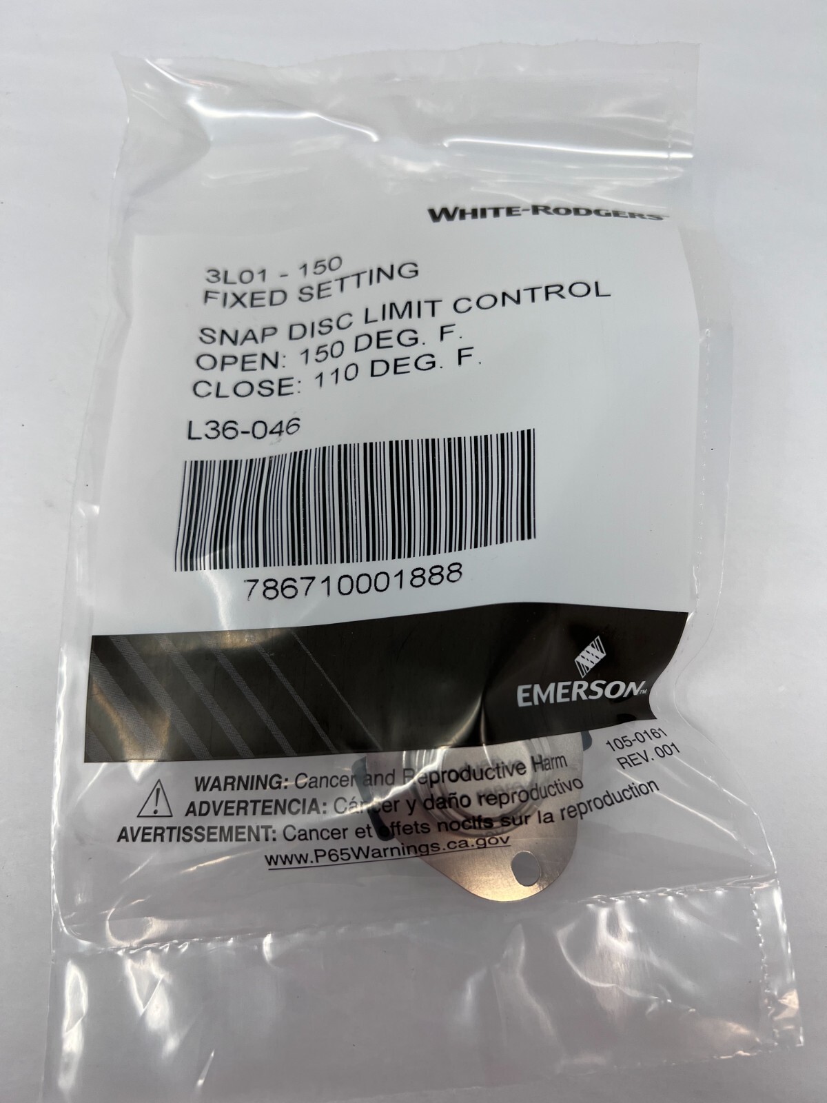 NEW White Rodgers Emerson 3L01-150 Snap Disc Limit Control Fast Free Shipping!