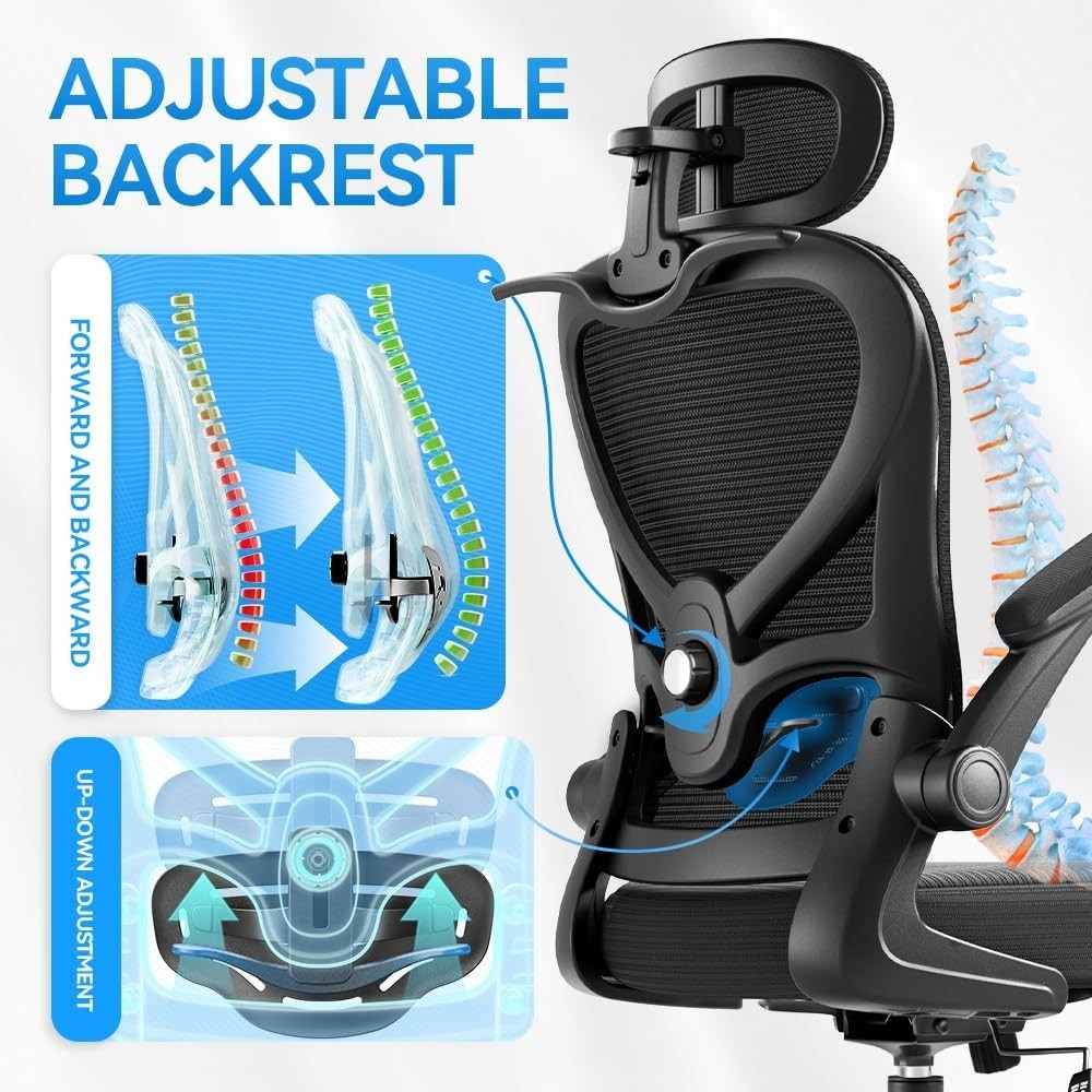 Ergonomic Office Chair with Headrest 3D, Mesh Office Desk Chair with Adjustab...