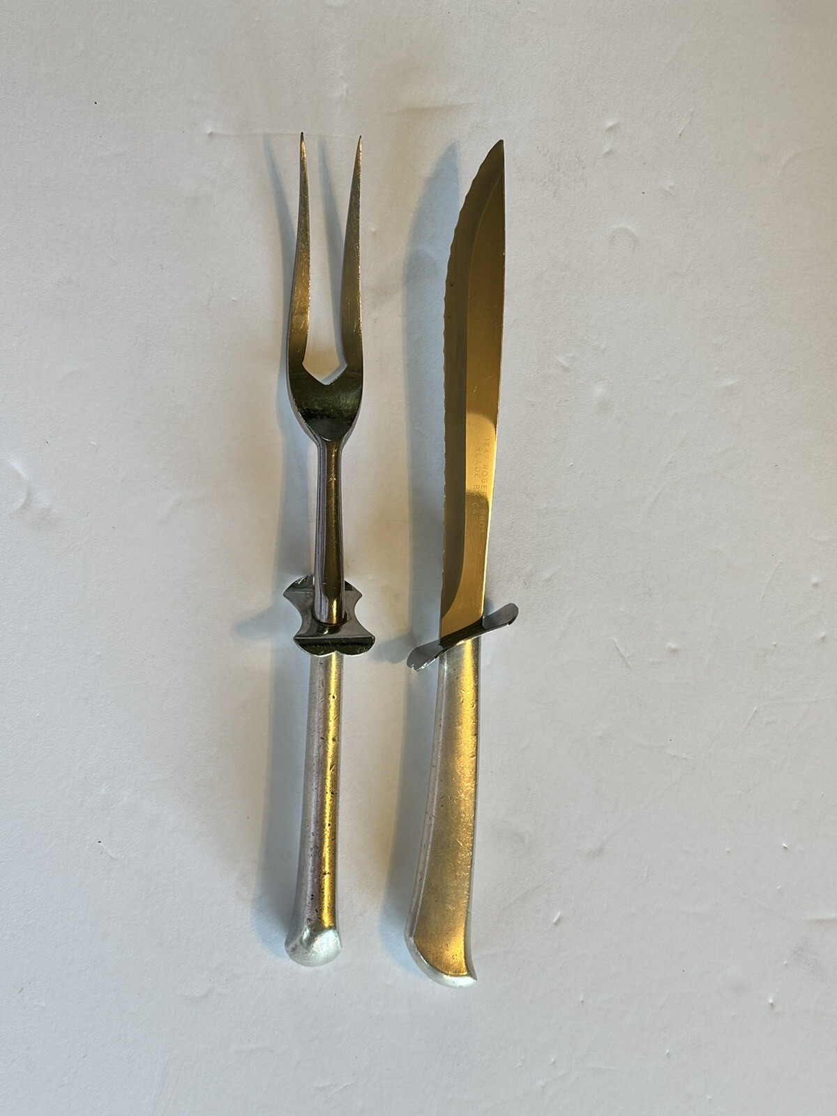 Vintage 2 pc Carving Knife Fork Set Case Blade Miracl Edge 1847 Rogers Bro