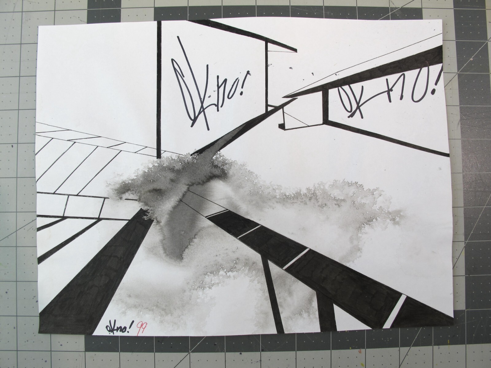 vtg 1990s hip hop graffiti Original art OKNO Ink on paper walks KNO1
