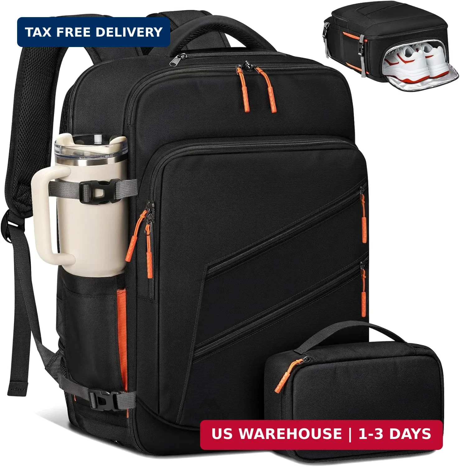 Personal Item Backpack 18x14x8 with Shoe Compartment Detachable, Airline