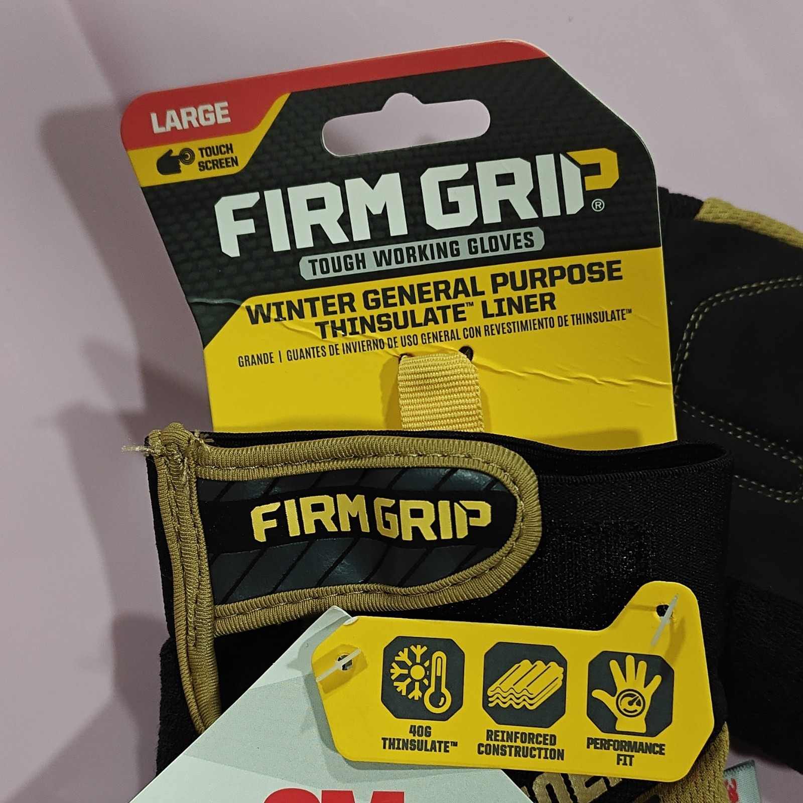 Firm Grip Winter Gloves Large Black Tan Thinsulate Touch Screen Reinforced