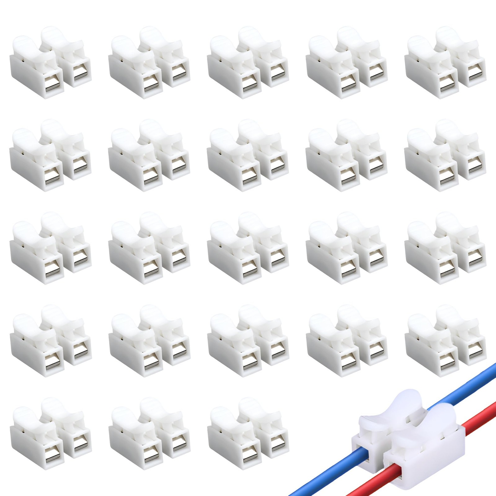 100pcs 2 Pin Push-in Spring Loaded Wire Connectors, 10A 220V Quick Cable Conn...