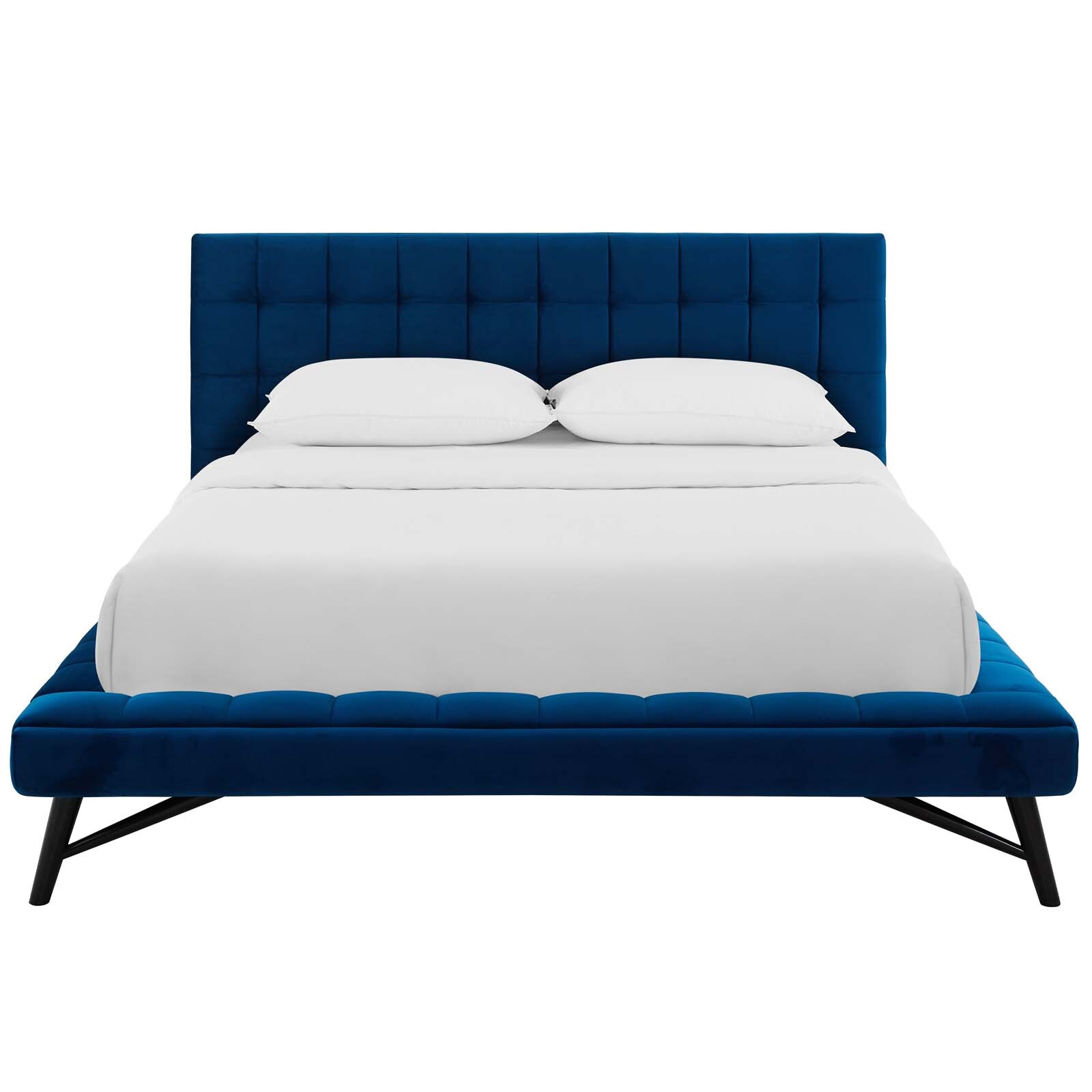Modway Julia Queen Biscuit Tufted Performance Velvet Platform Bed in Navy