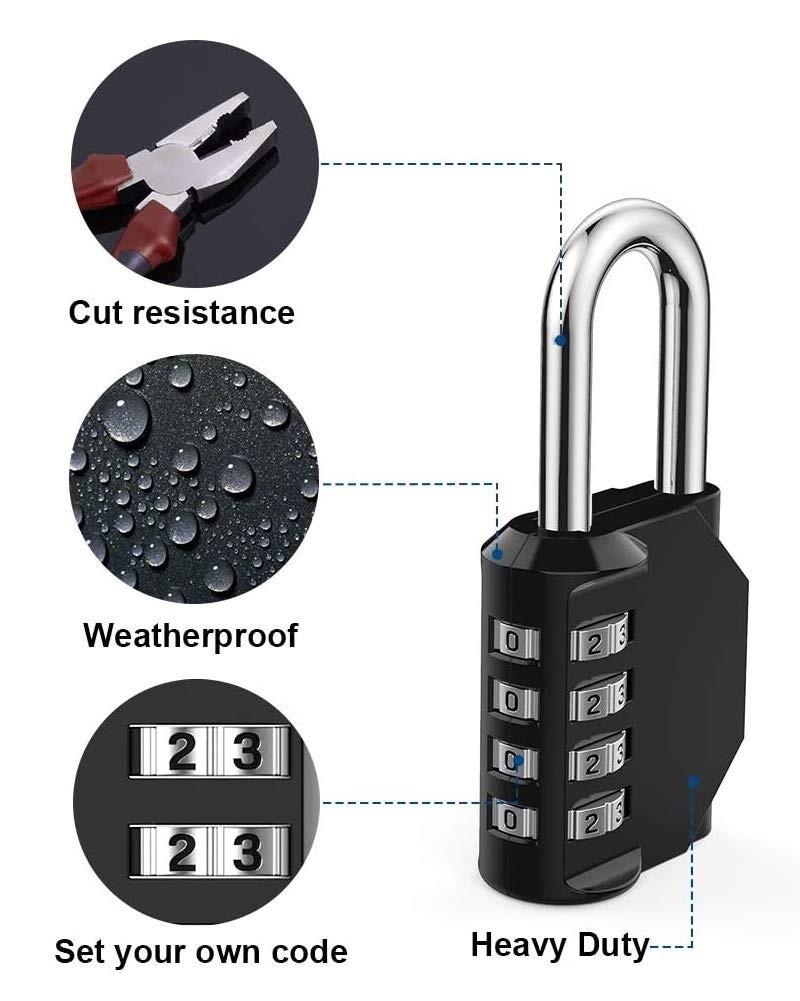 4 Digit Combination Padlock 2 Pack Heavy Duty Waterproof Locker Lock Set