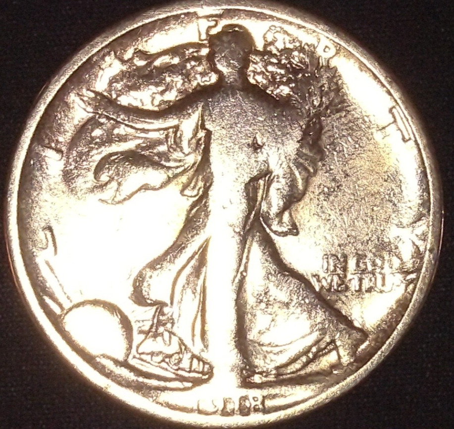 1918 WALKING LIBERTY HALF DOLLAR , PARTIALLY GOLD PLATED