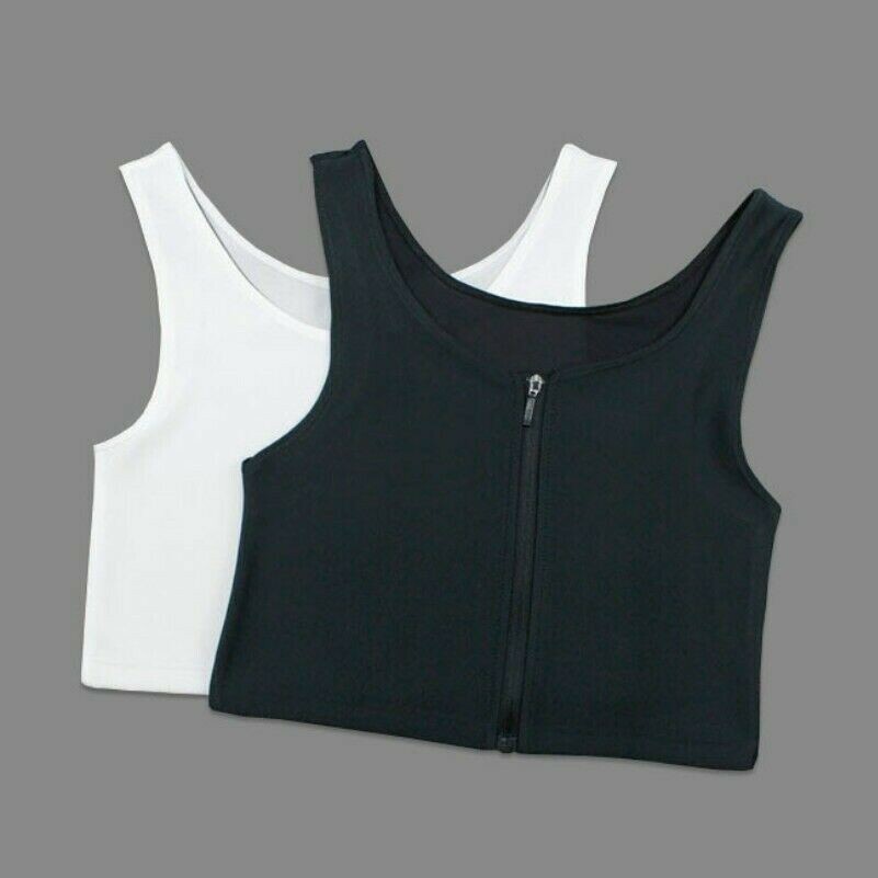 Lady Zip Chest Breast Binder Lesbian Tomboy FTM Bra Basic Vests Crop Tops Casual