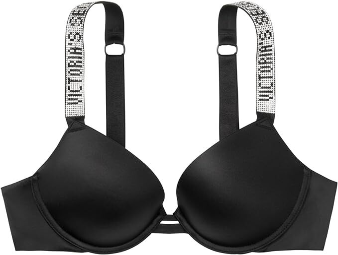Victoria's Secret Very Sexy shine straps crystals embellished bra BLACK Satin