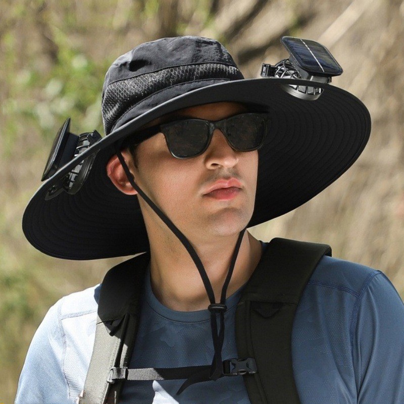 NEW Solar Powered Fan Hat Wide Brim Sun Hat Fishing Cap Outdoor Camping Work