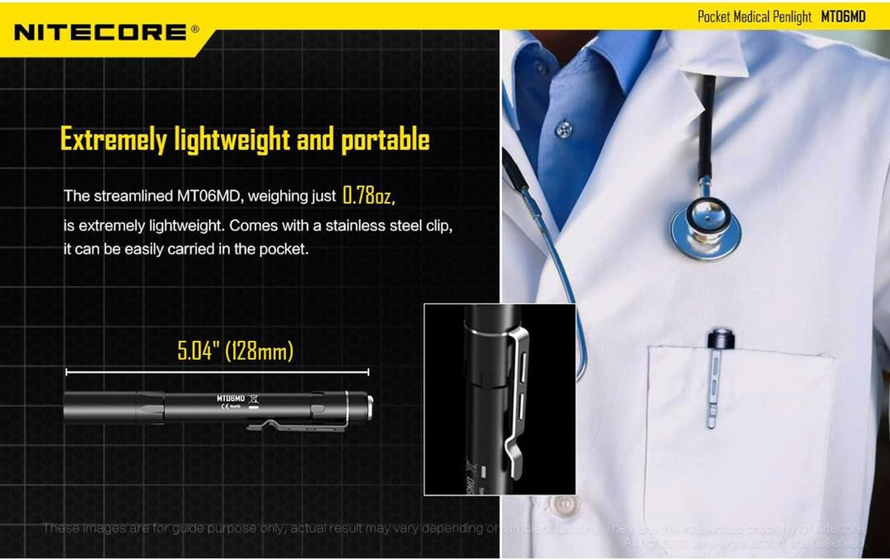MT06MD Penlight Flashlight, 180 Lumen for Doctors, Nurses and Emts W/ 2X AAA Bat
