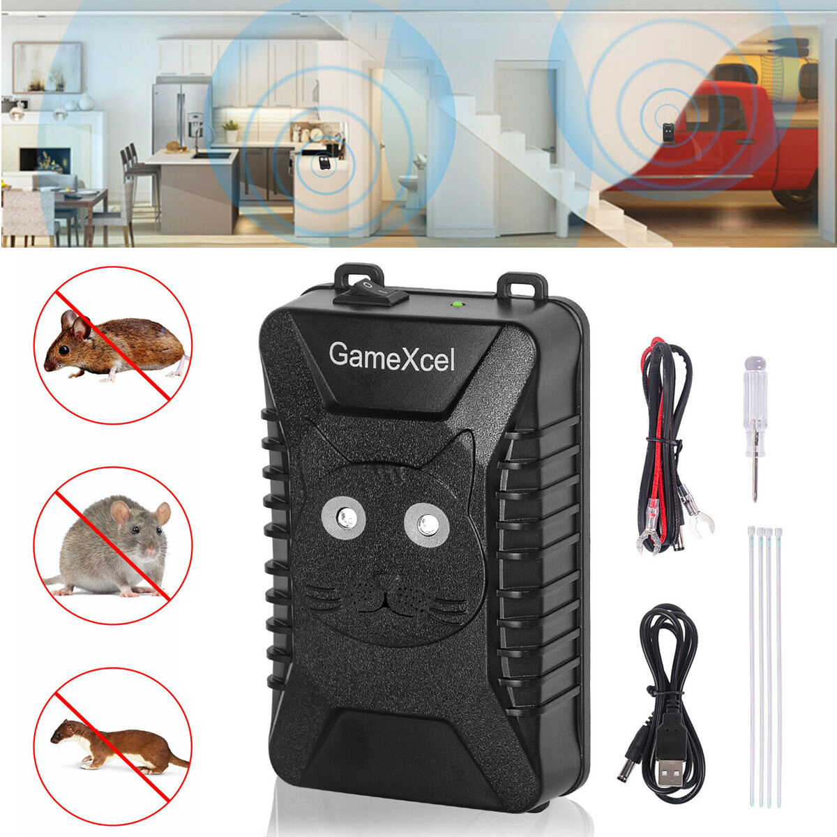 US Car Ultrasonic Rat Mouse Repeller Rodent Pest Deterrent Repellent 320 Sq ft