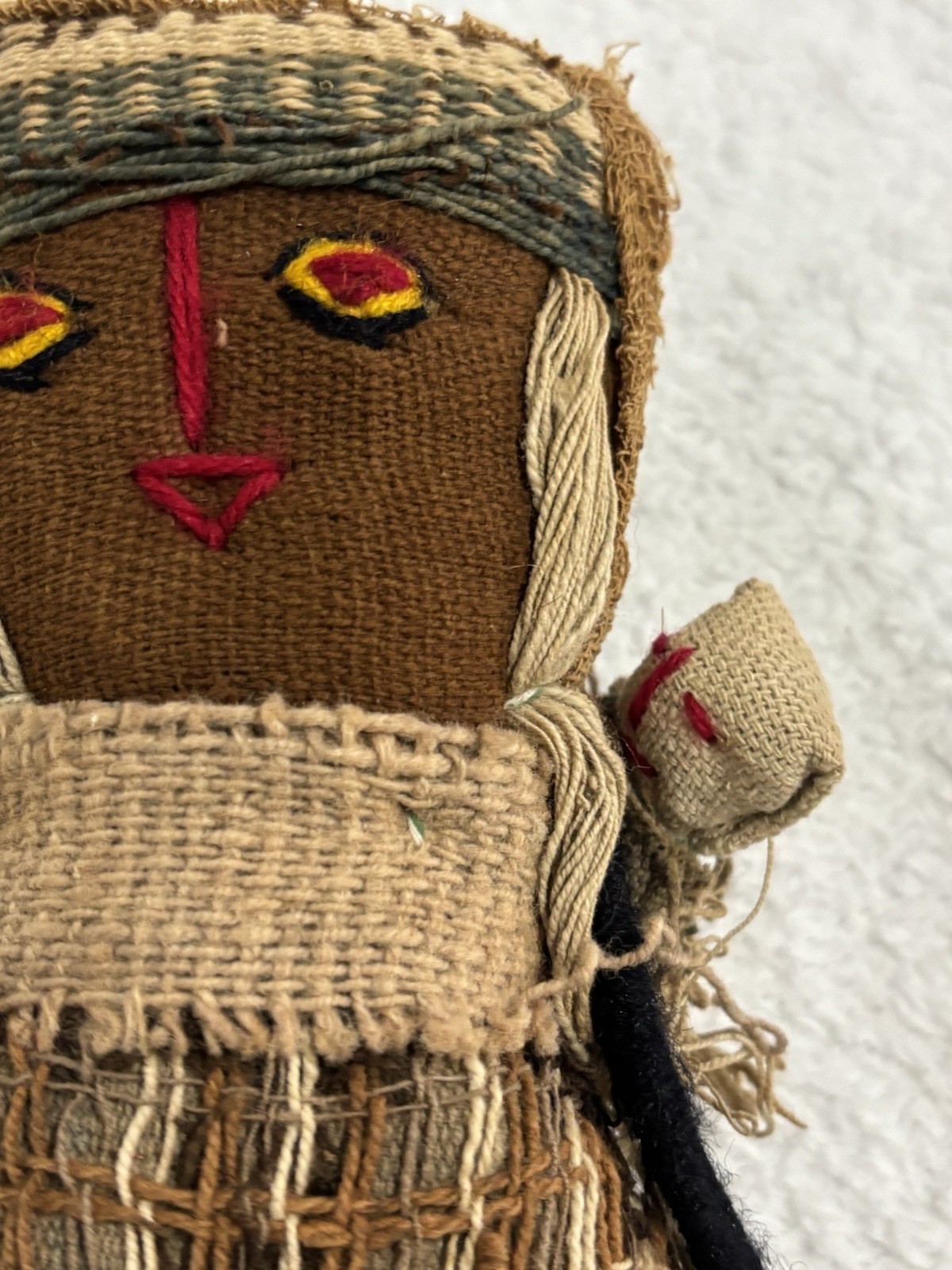 Peruvian Textile Cloth Burial Doll Ancestor Remembrance Chancay Mother Baby 11”