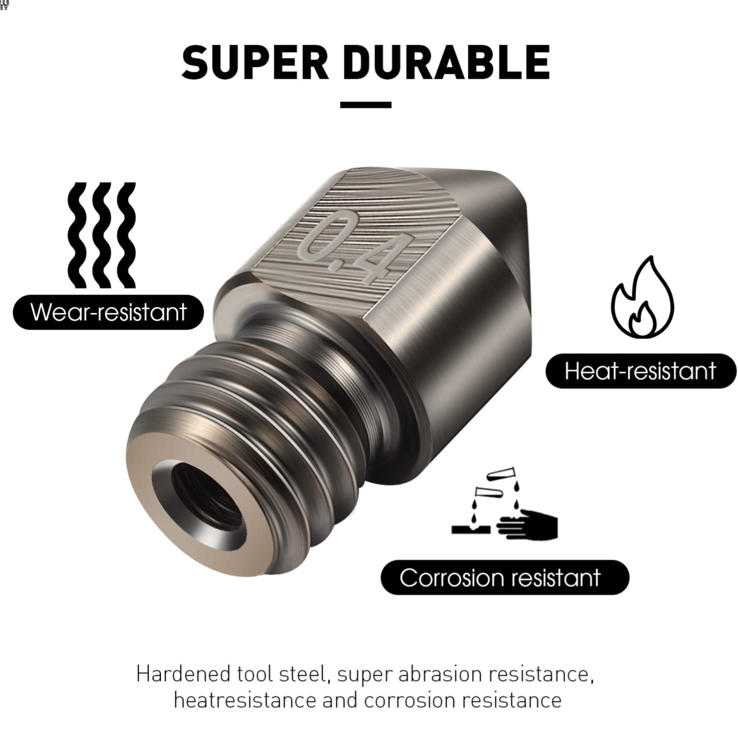 5 Pcs Hardened Steel Nozzle 0.4mm Mk8 Metal 3D Printer Nozzle Extruder Head C...