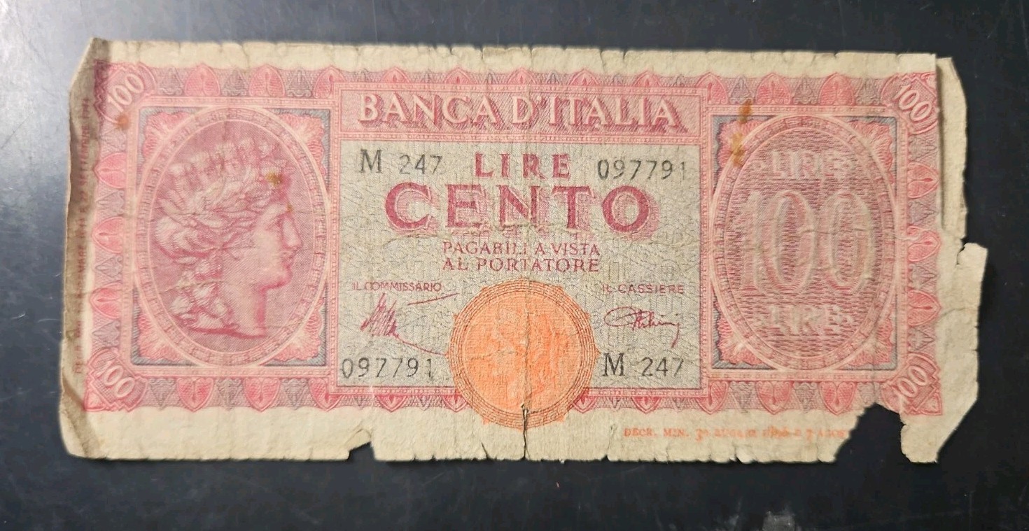 ITALY 1943 100 LIRE BANKNOTE