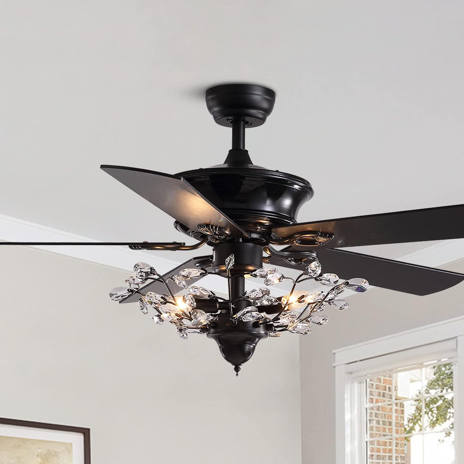 Modern Crystal Chandelier Ceiling Fan Gorgeous Reversible Ceiling Fan Light Fixt