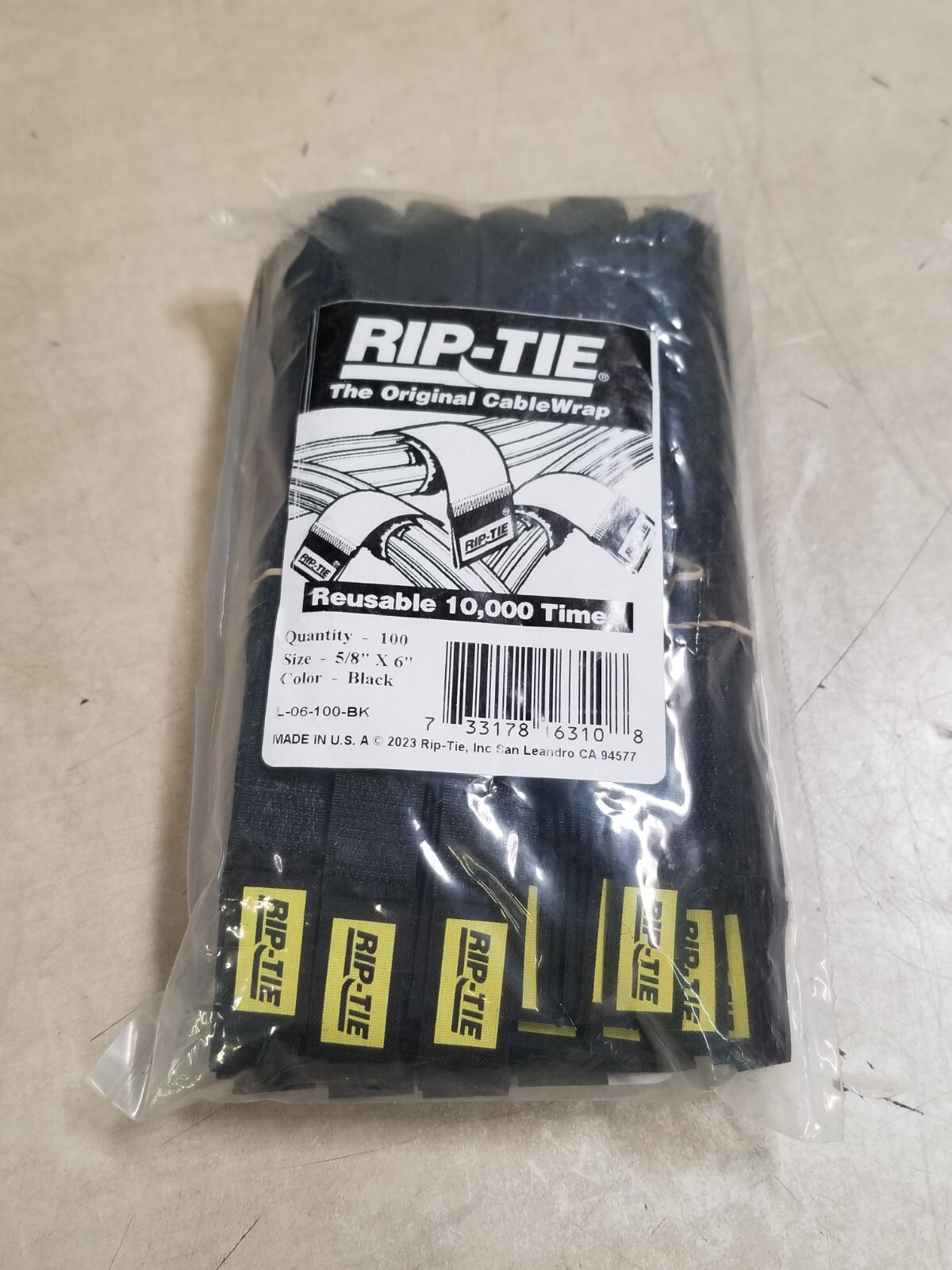 Rip-Tie Original 5/8" x 6" Original CableWrap Black (100 Pack)