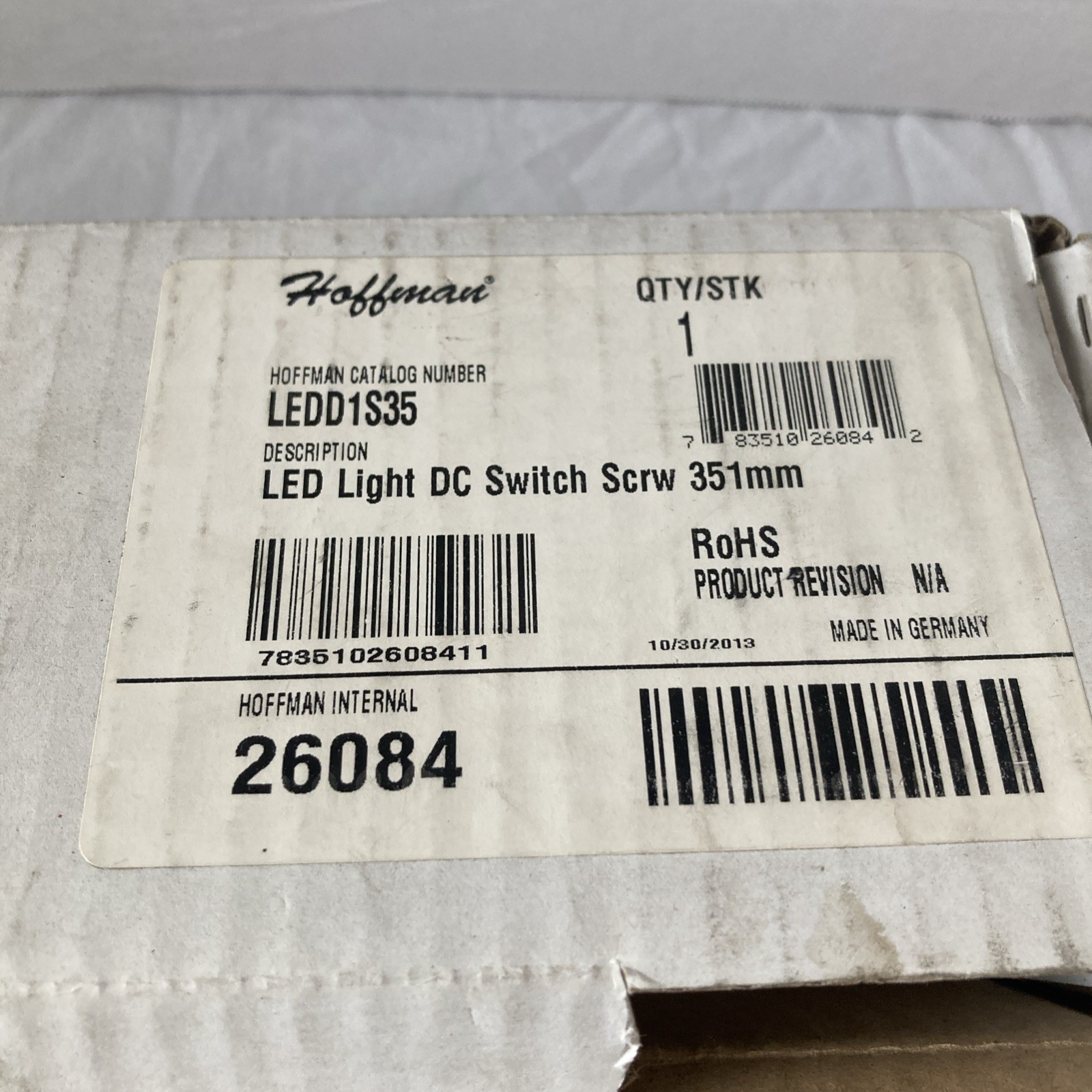 NEW HOFFMAN INTERNAL 26084 LEDD1S35 LED LIGHT DC SWITCH SCRW 351MM