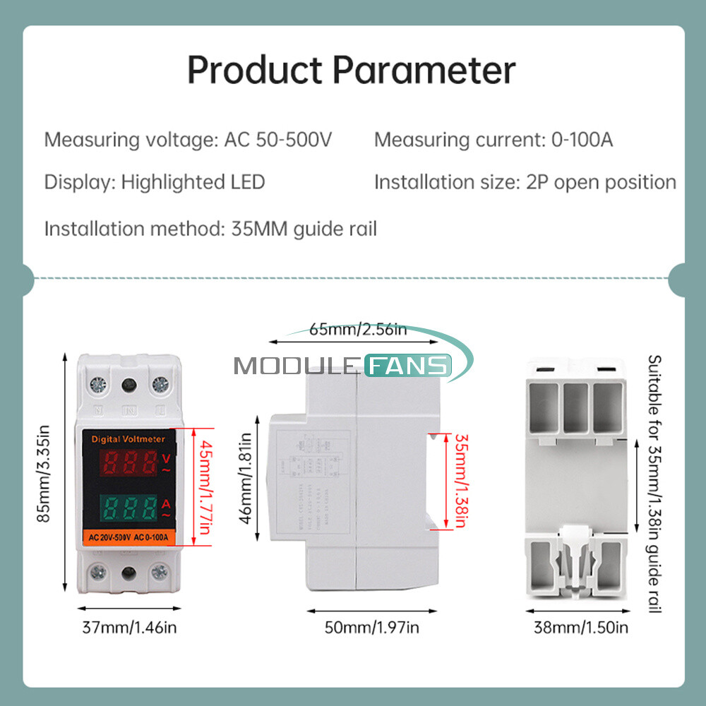 AC 50-500V 100A Din Rail Single-phase Digital Voltage LCD Voltage Current Meter