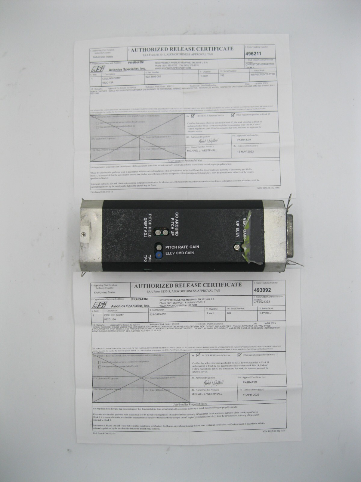 COLLINS COMPUTER TYPE: 562C-13A PN: 622-3595-002 Dual Release 8130