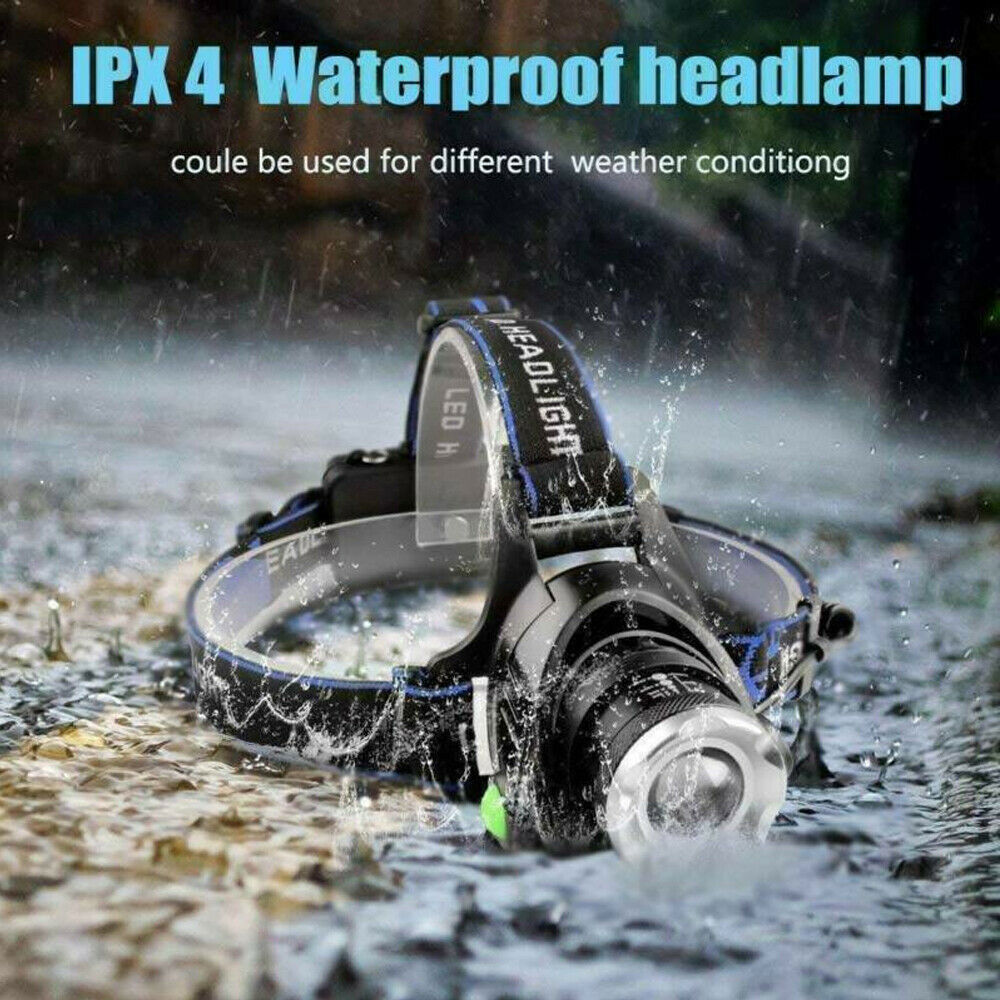 Zoomable LED Headlamp Rechargeable Headlight Camping Head Torch Flashlight US
