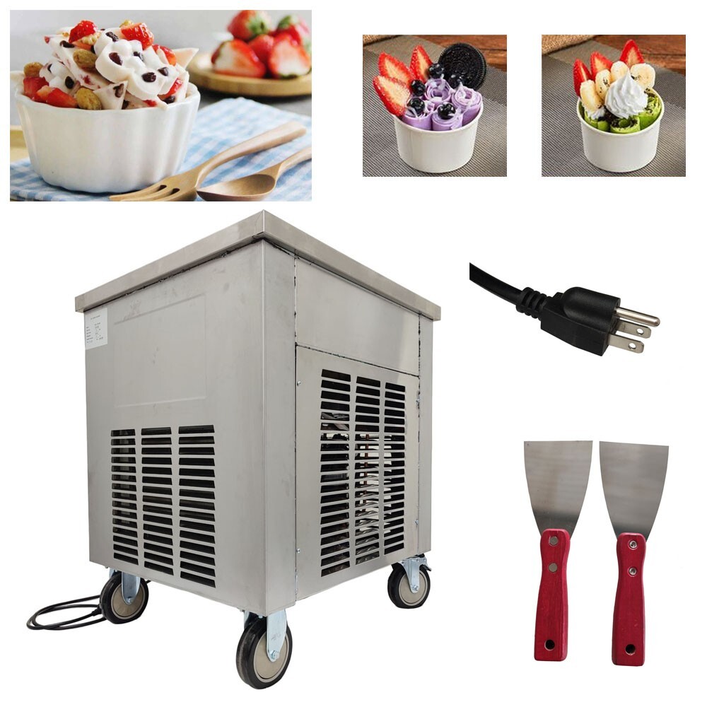 Fried Ice Machine, Frozen Yogurt Maker Machine with 19.7'' Single Square Pan, Fo