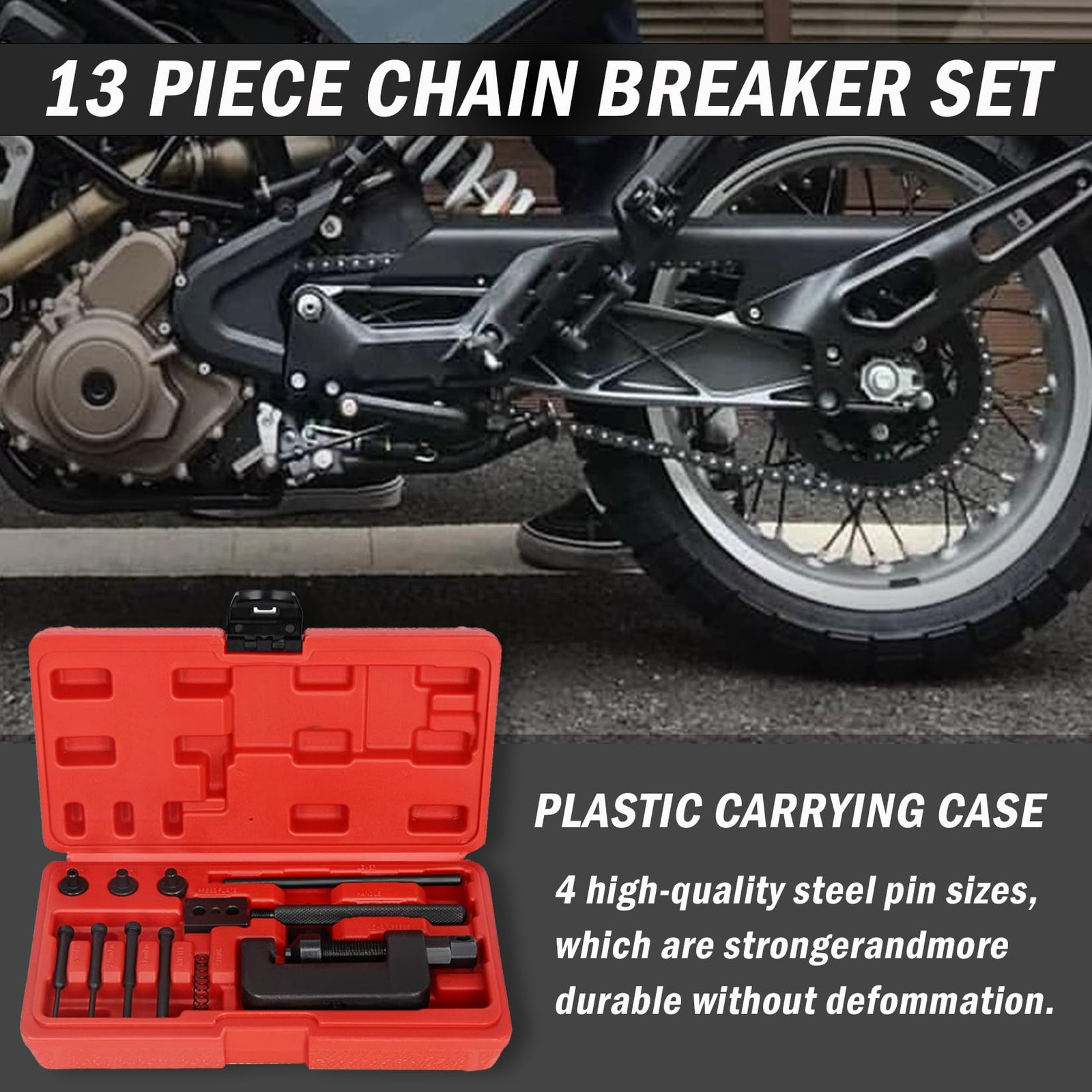 Chain Breaker Tool Kit, 13pc Motorcycle and Riveting Repair...