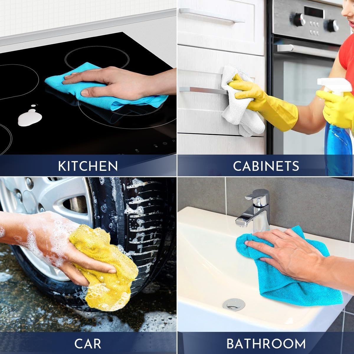 Eco-Friendly 12 Pack Microfiber Cleaning Rags - Multi-Surface, Machine Washable