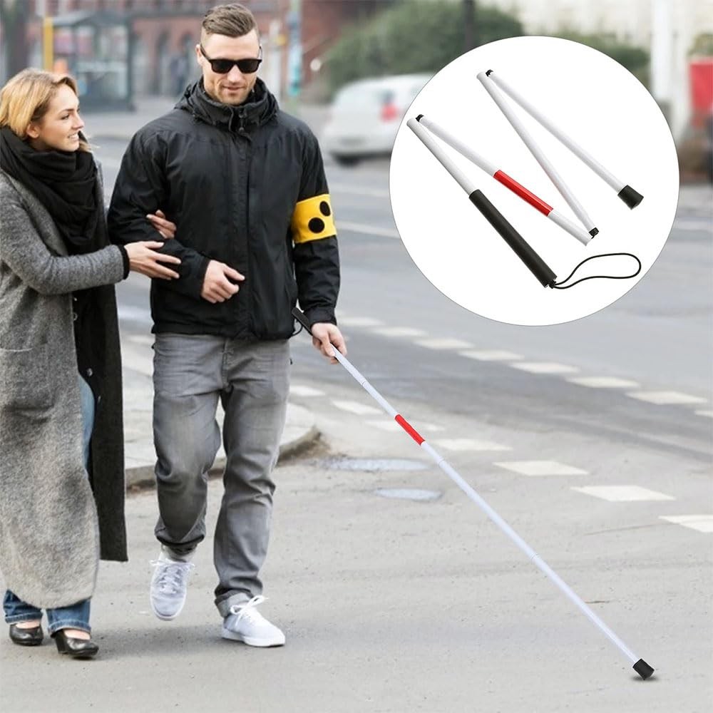 Folding Aluminum Blind Cane Reflective Red 4 Sections Walking Stick