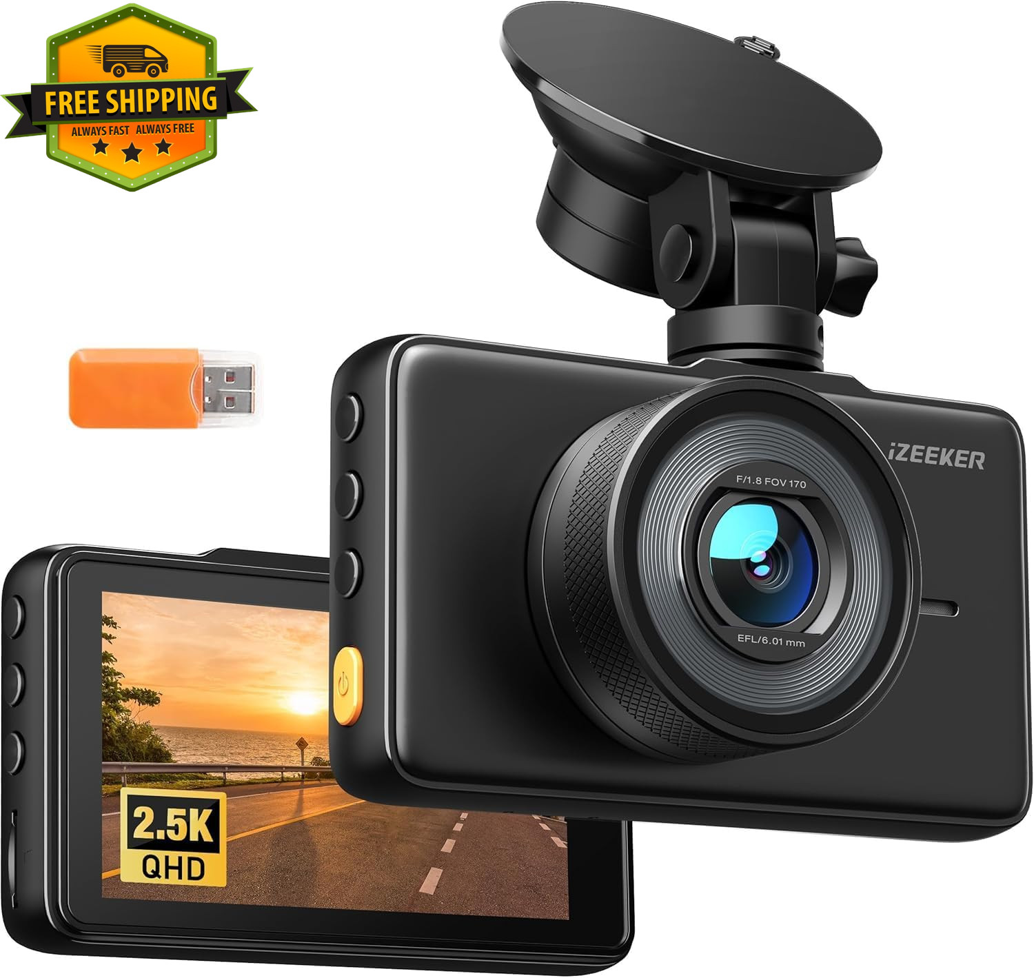 iZEEKER 2.5K Dash Cam 1440P Car Camera Night Vision 32GB Wide Angle