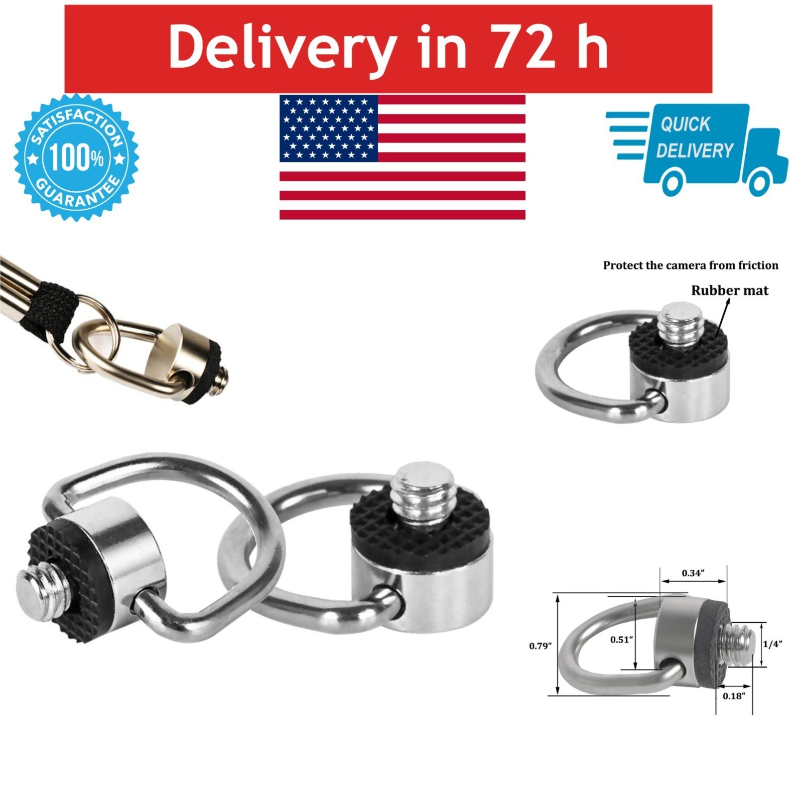 AONTOKY Stainless Steel D Ring Screw for Tripod DSLR Cameras - 2 Pack