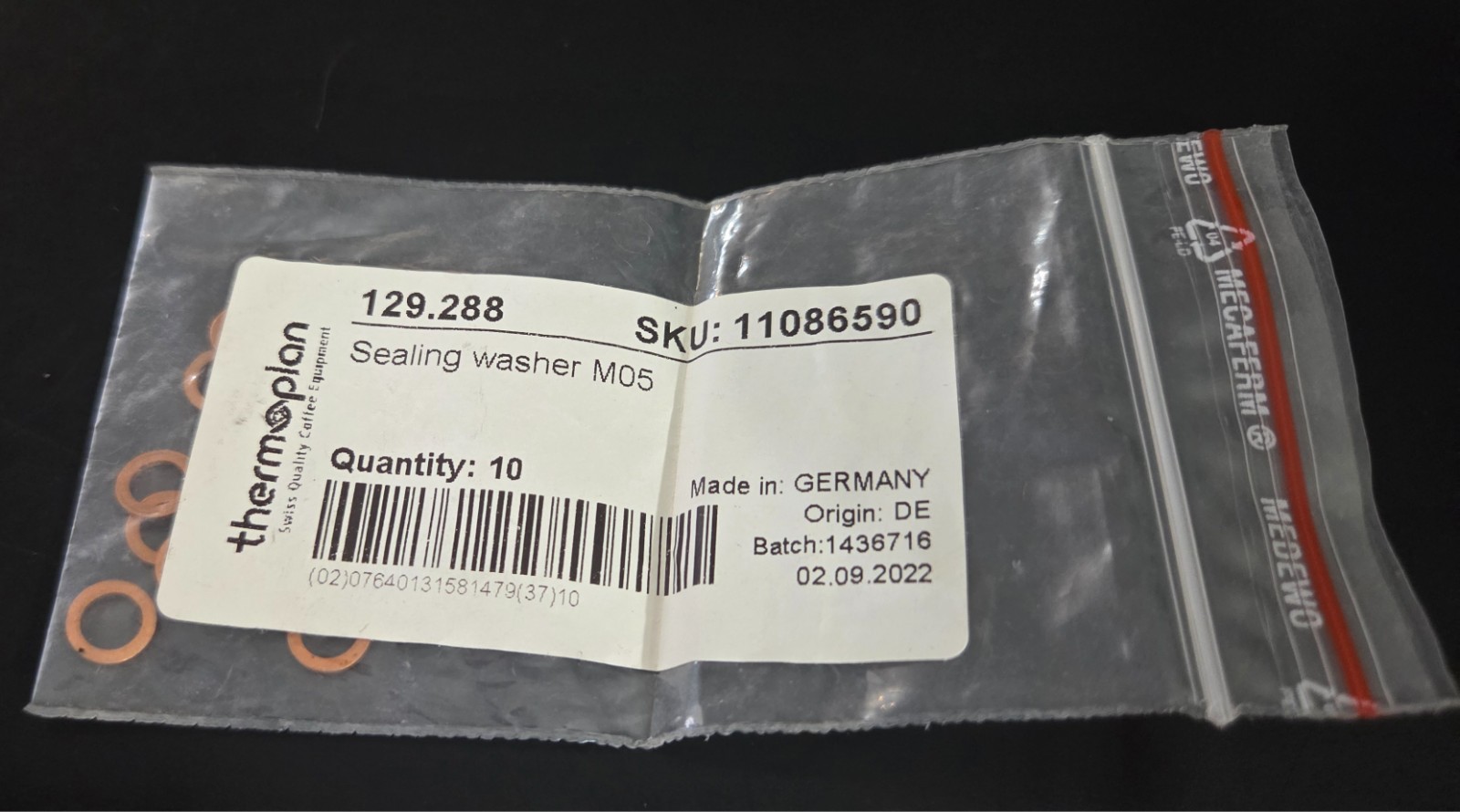 Thermoplan 129.288 Sealing Washer M05 Copper Pack of 10 SKU 11086590 Mastrena