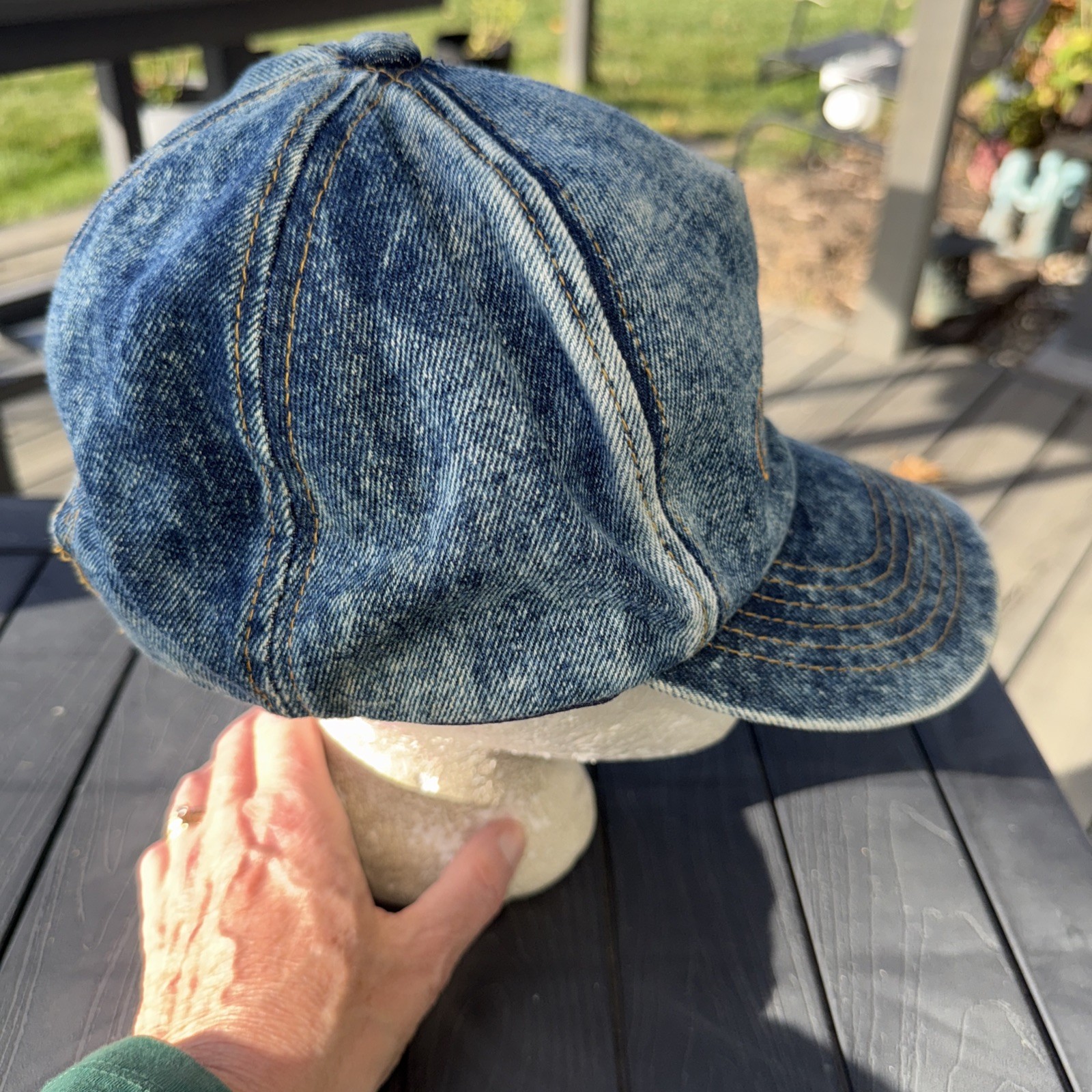 Niagara Falls in gold Script on Washed Denim 5 panel Hat Cap w Bill SnapBack