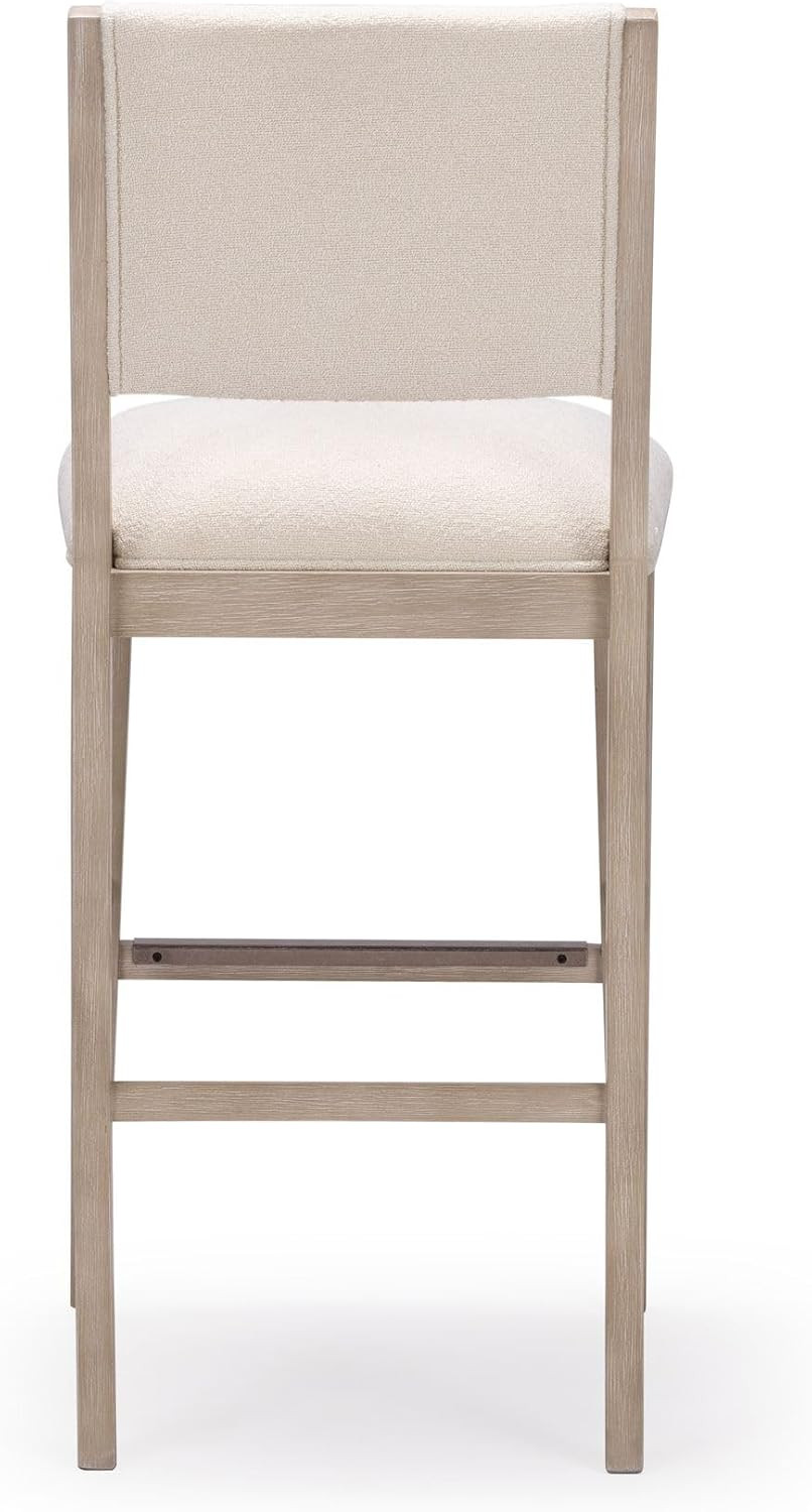 Set of 2 Antique White 30" Wood Bar Stools with Cushioned Back, Ivory