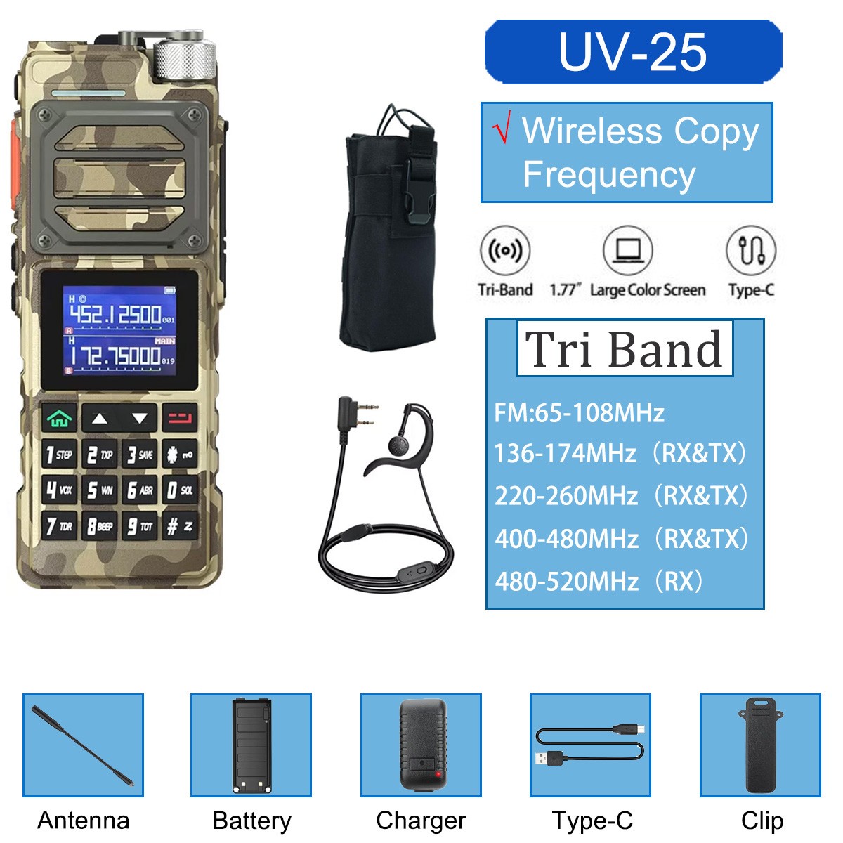 BAOFENG UV-25 WALKIE TALKIES LONG RANGE TRI-POWER TWO WAY HAM RADIOS 999CH & BAG