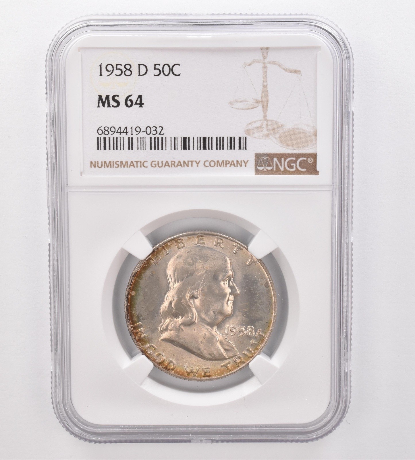 1958-D Franklin Half Dollar MS64 NGC Beautiful Tone *9924