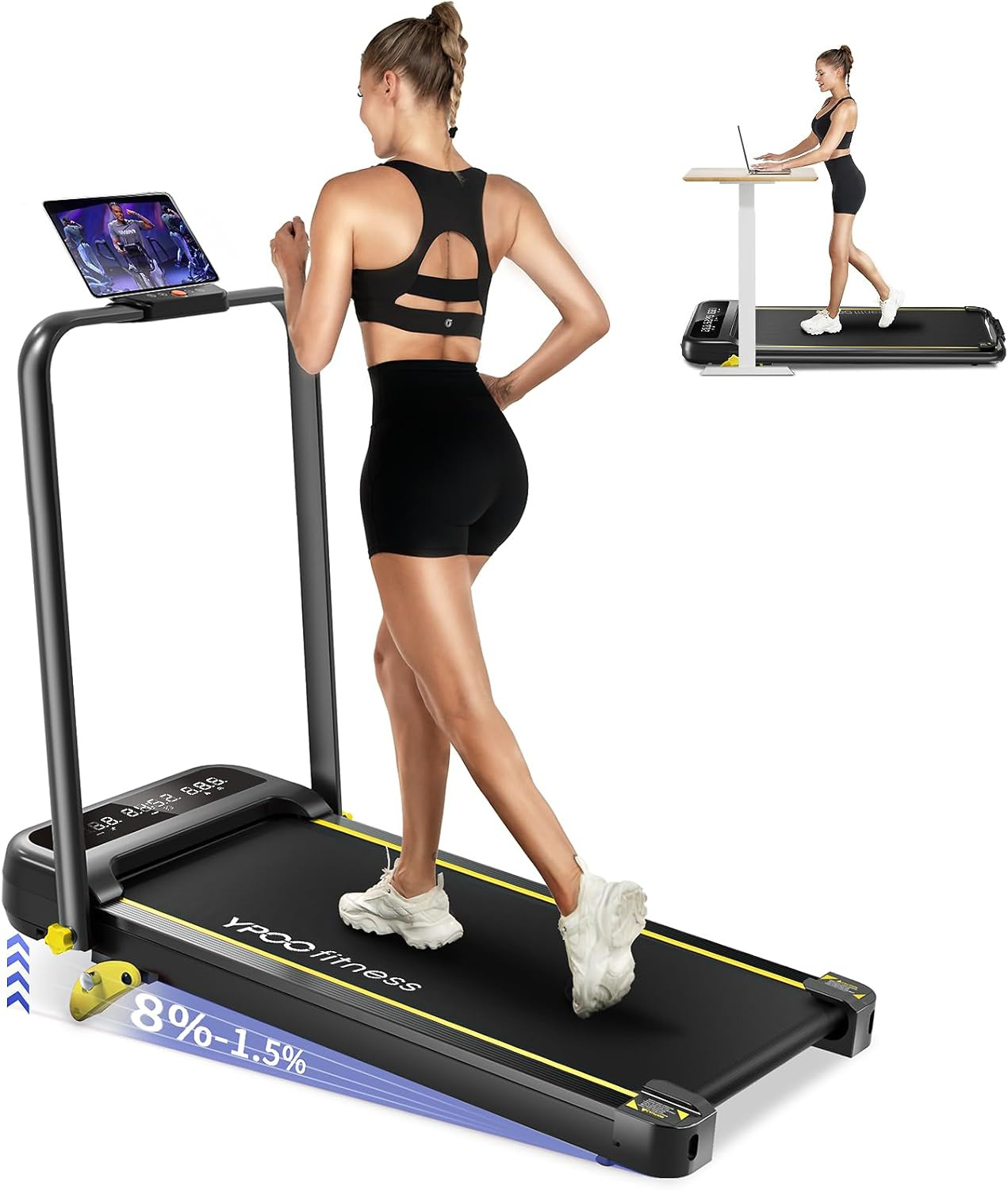 Portable Foldable Treadmill with Incline & Remote for Home/Office Use