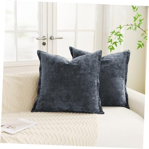 Greek Velvet Euro Sham Covers Set of 2 26x26 26" x 26" (Pack of 2) Gray Blue