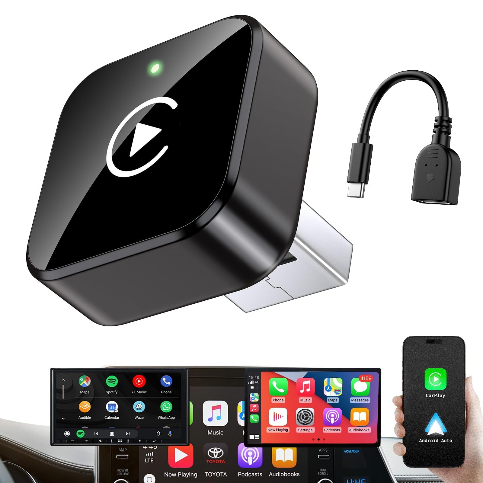 Wireless CarPlay Adapter 2026 Upgrade Mini Design, USB/USB-C Small, Black