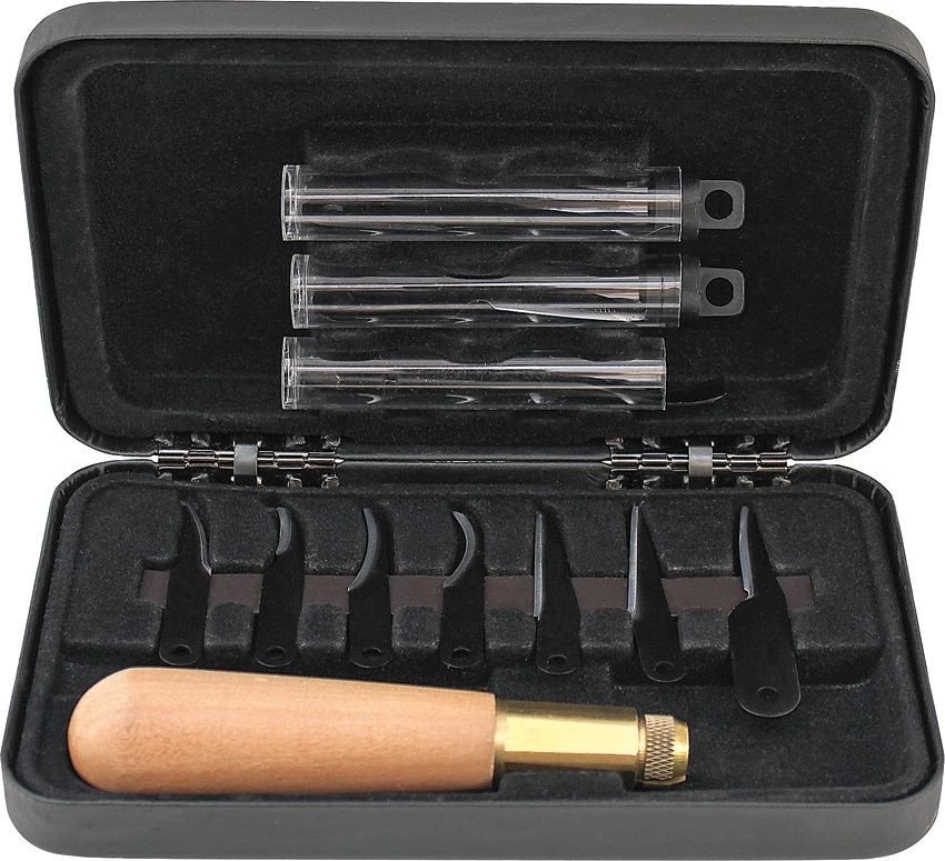 Schrade Uncle Henry Wood Carving Kit 10 Blades & Carrying Case - 22UH