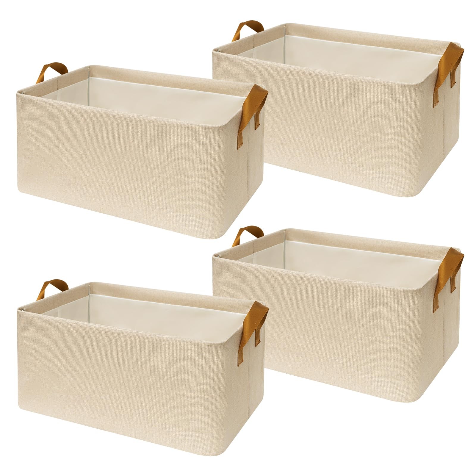 4 PCS Beige Medium Fabric Closet Cloth Storage Bins Handles 15x10x8 Inch