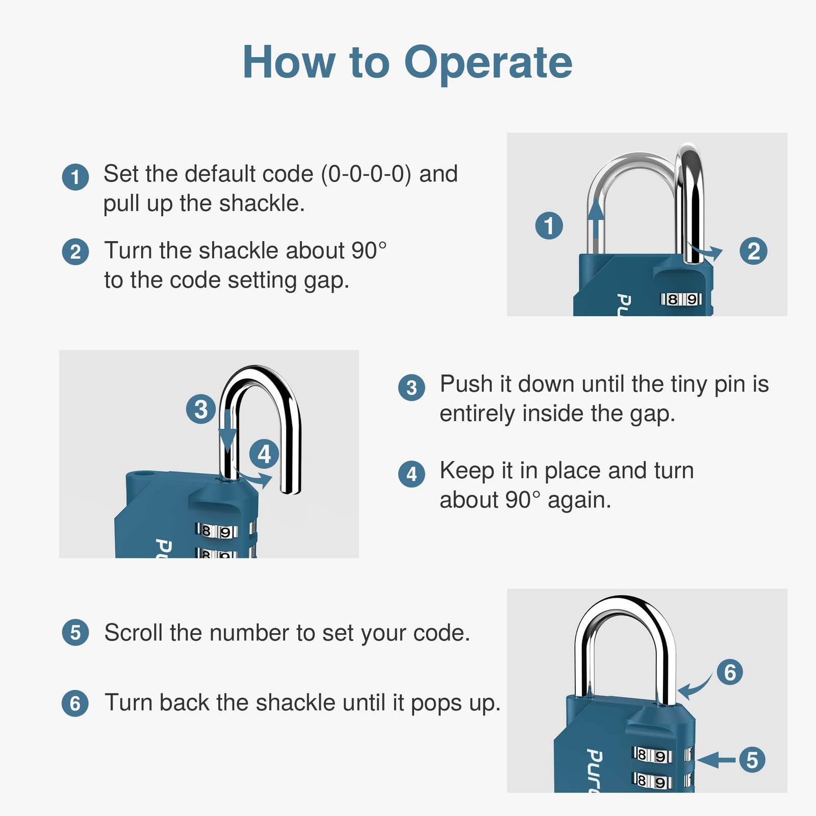 Puroma 2 Pack Combination Lock for Locker 4 Digit Medium, Peacock Blue