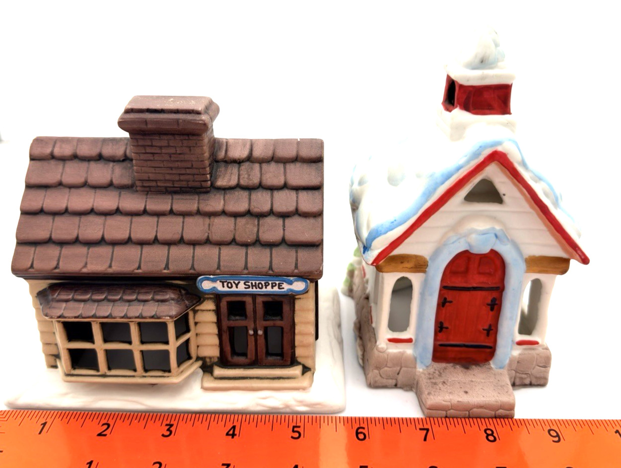 2 Unbranded Buildings Toy Shoppe & Church  Approx  5.5" L x 6" T x 4" D