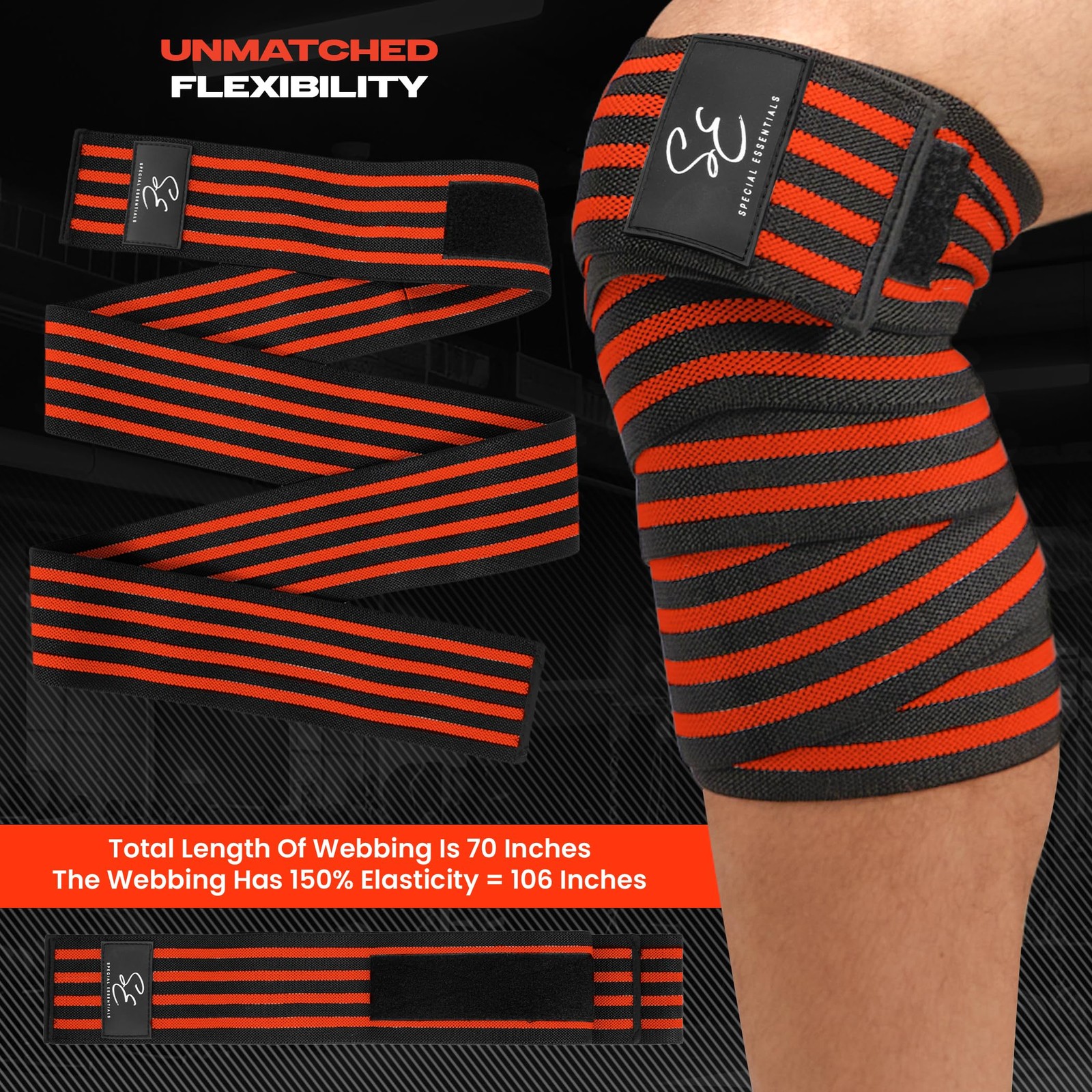 Knee Wraps for Weightlifting 2 Pack 72" Flexible Support for Powerlifting