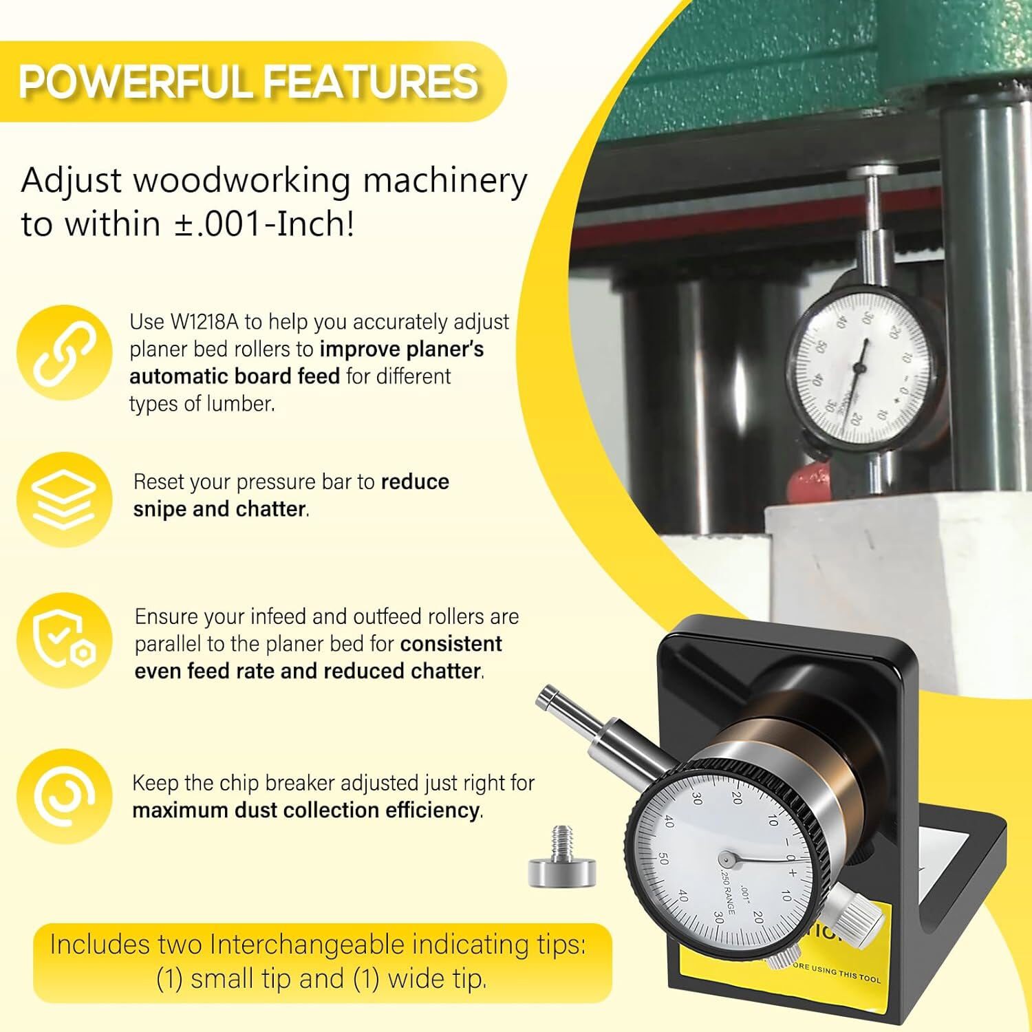 W1218A for Planers Dial Indicator Rotates 360° Durable Powerful Magnetic Base