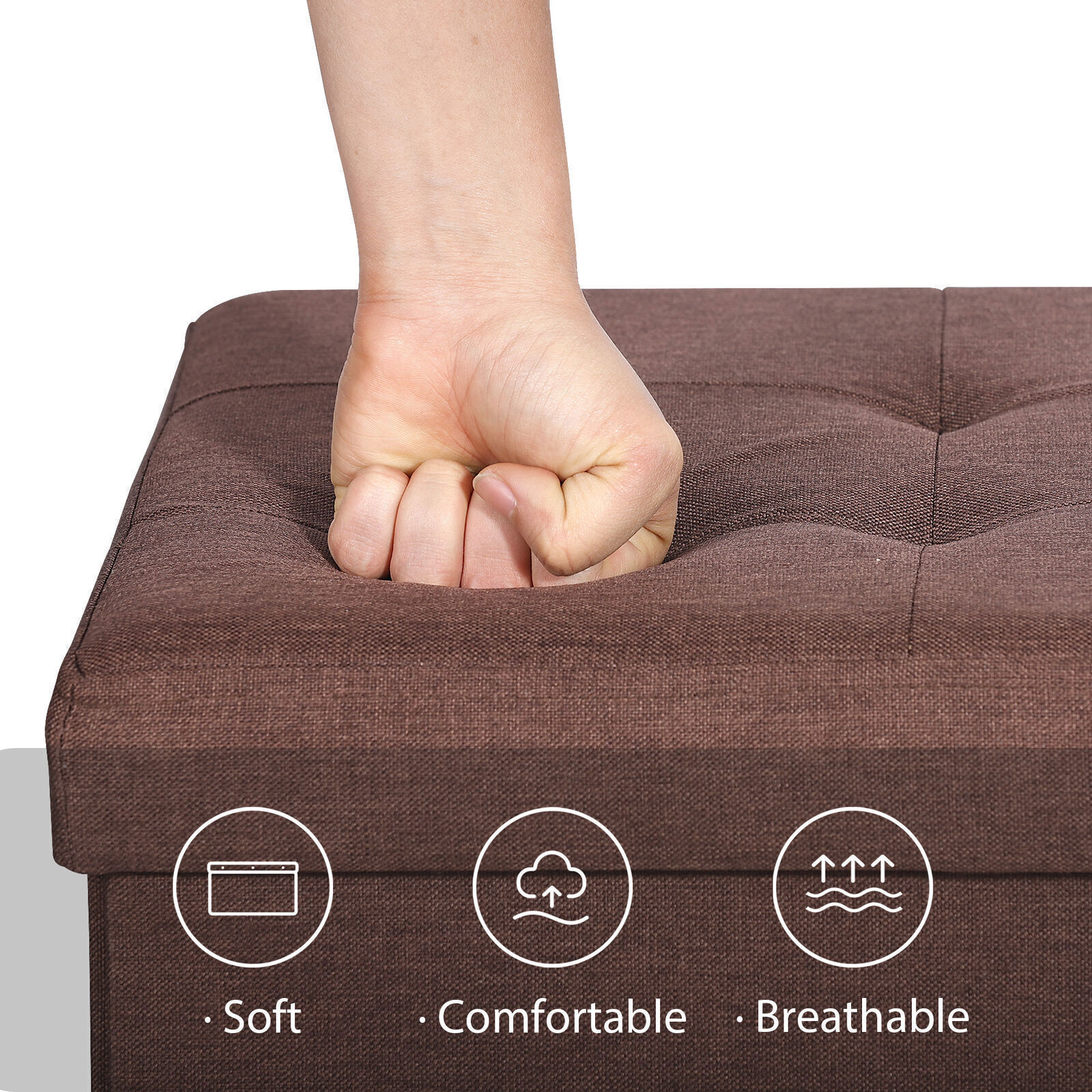 43 inches Folding Storage Ottoman Bench Foot Rest Stool Entryway Brown
