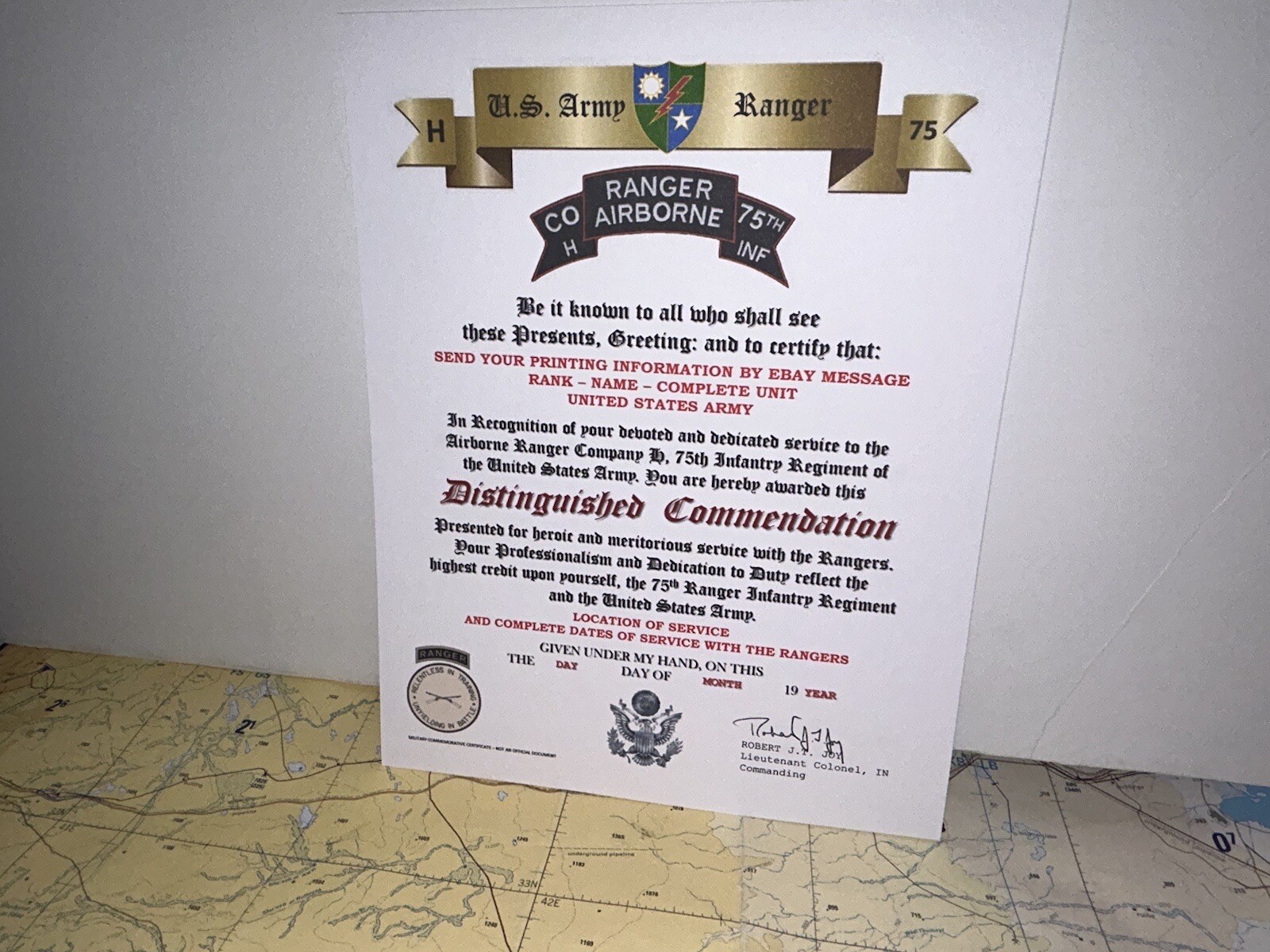 U.S. ARMY - H CO. 75TH INFANTRY RANGER REGIMENT / DISTINGUISHED COMMENDATION