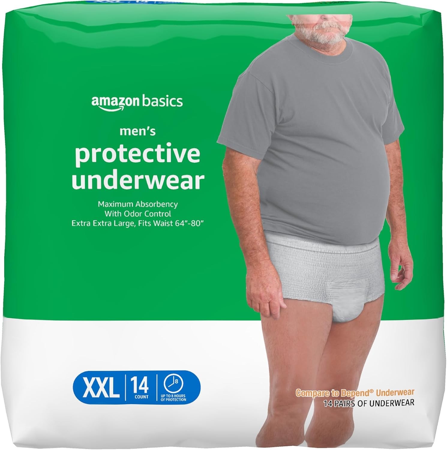 Amazon Basics Incontinence Underwear for Men, Maximum 2X-Large, White