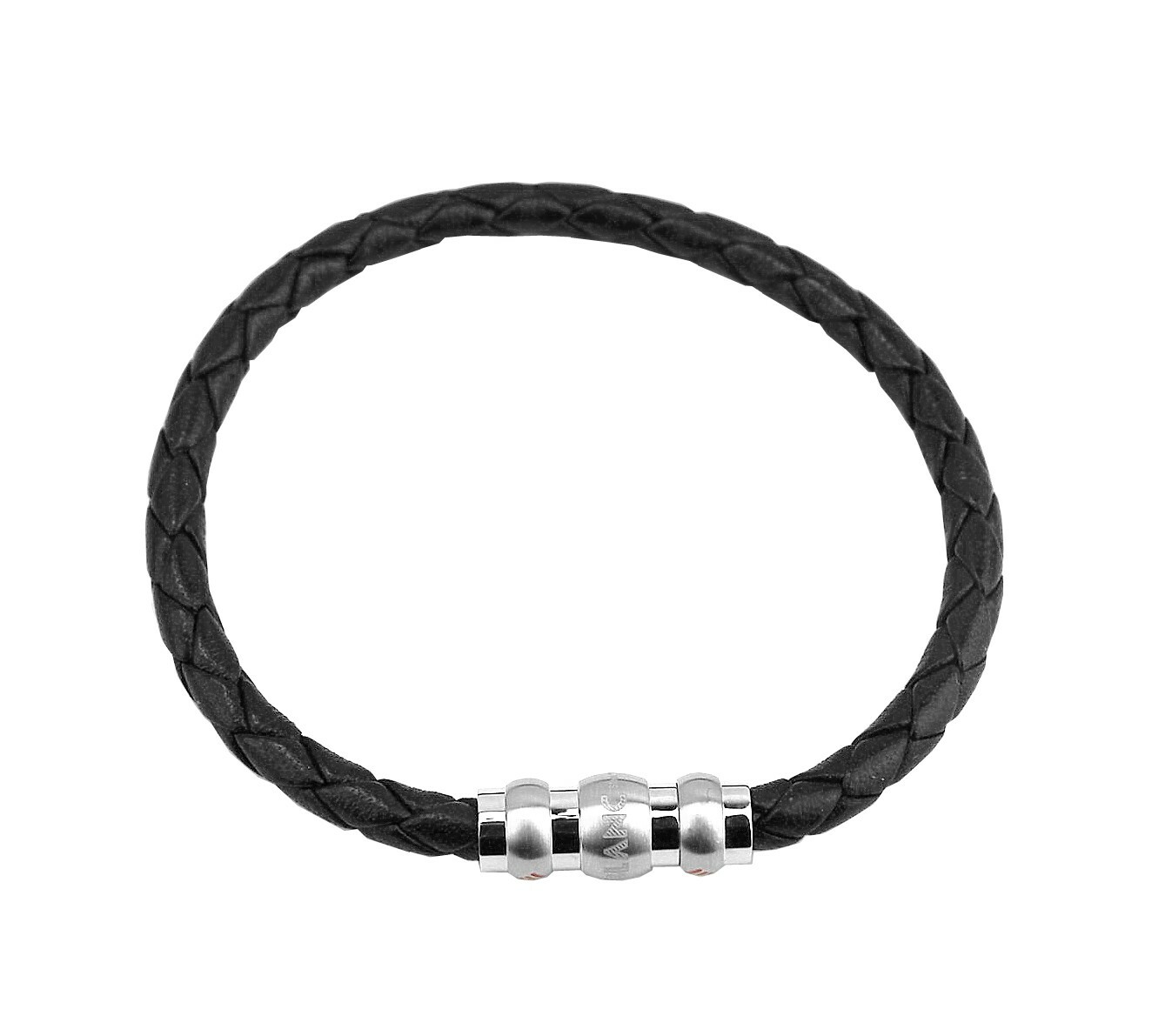 MONTBLANC STAINLESS STEEL WOVEN BLACK LEATHER BRACELET 8" 108591 NEW GERMANY